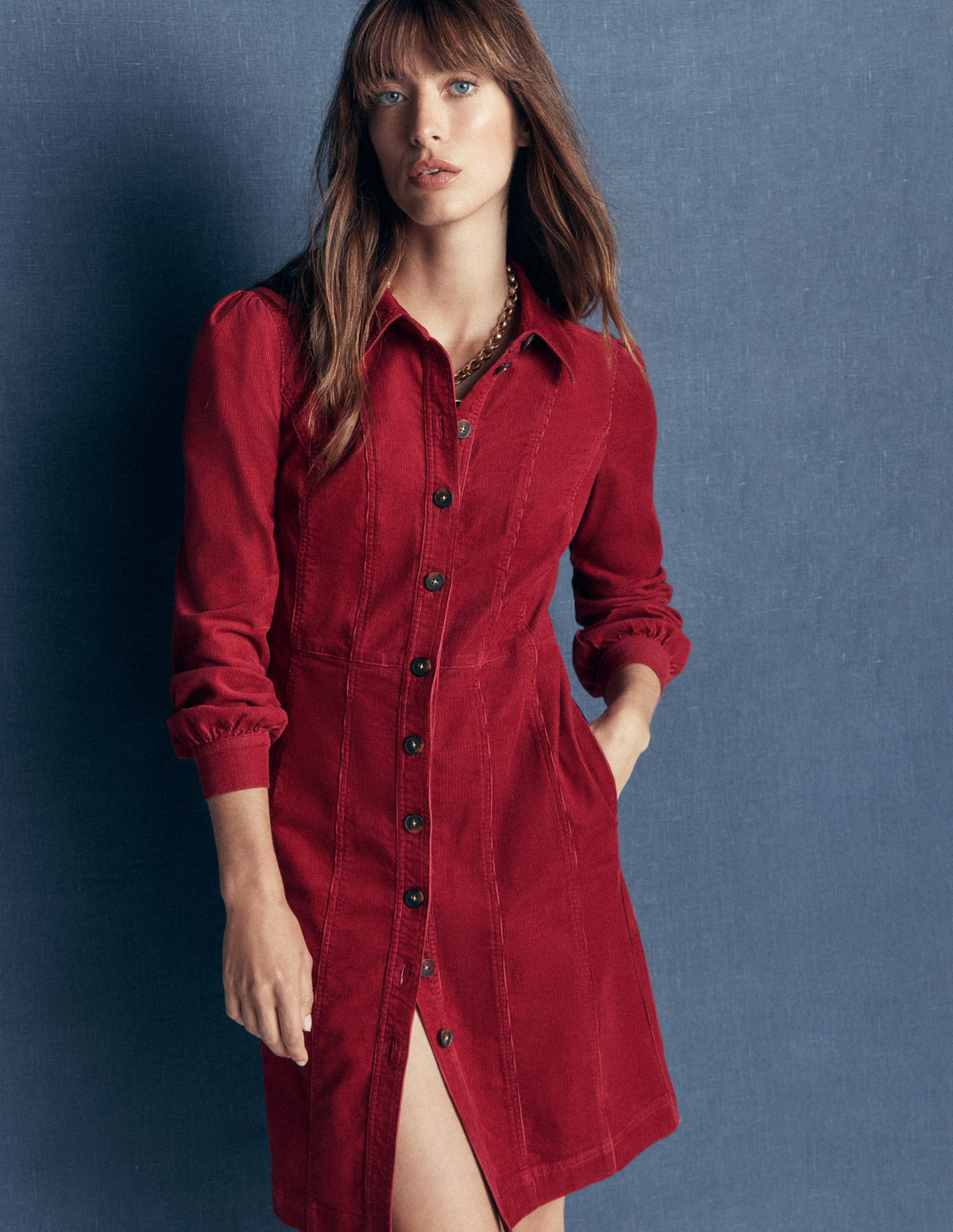 Rhoda Kurzes Cordkleid-Erdiges Rot - Image 1