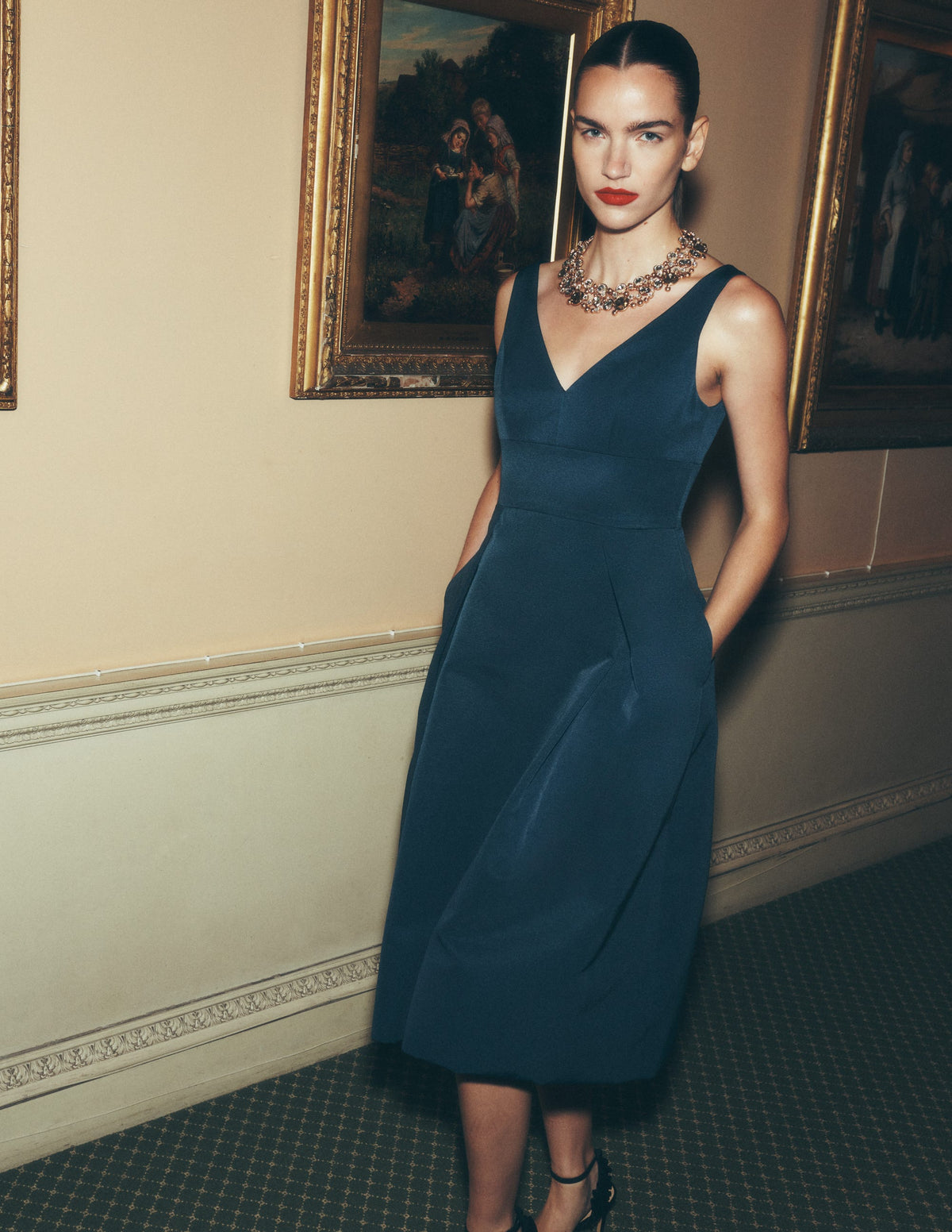 Robe ajustée-évasée texturée-Océan bleu sarcelle - Image 1