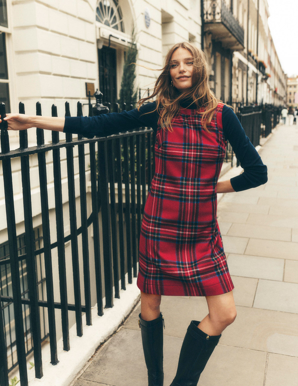 Lou Wool Check Shift Dress-Red, Blue and Green Check - Image 1