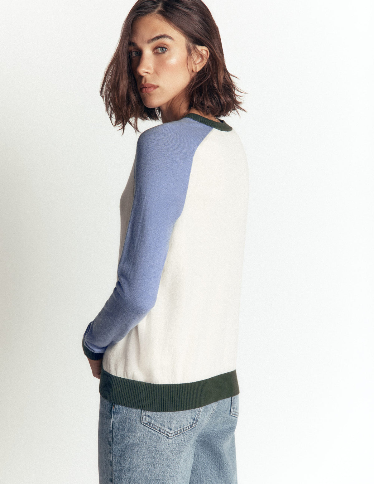 Meg Pullover mit Raglanärmeln-Naturweiß, Blau und Grün-3