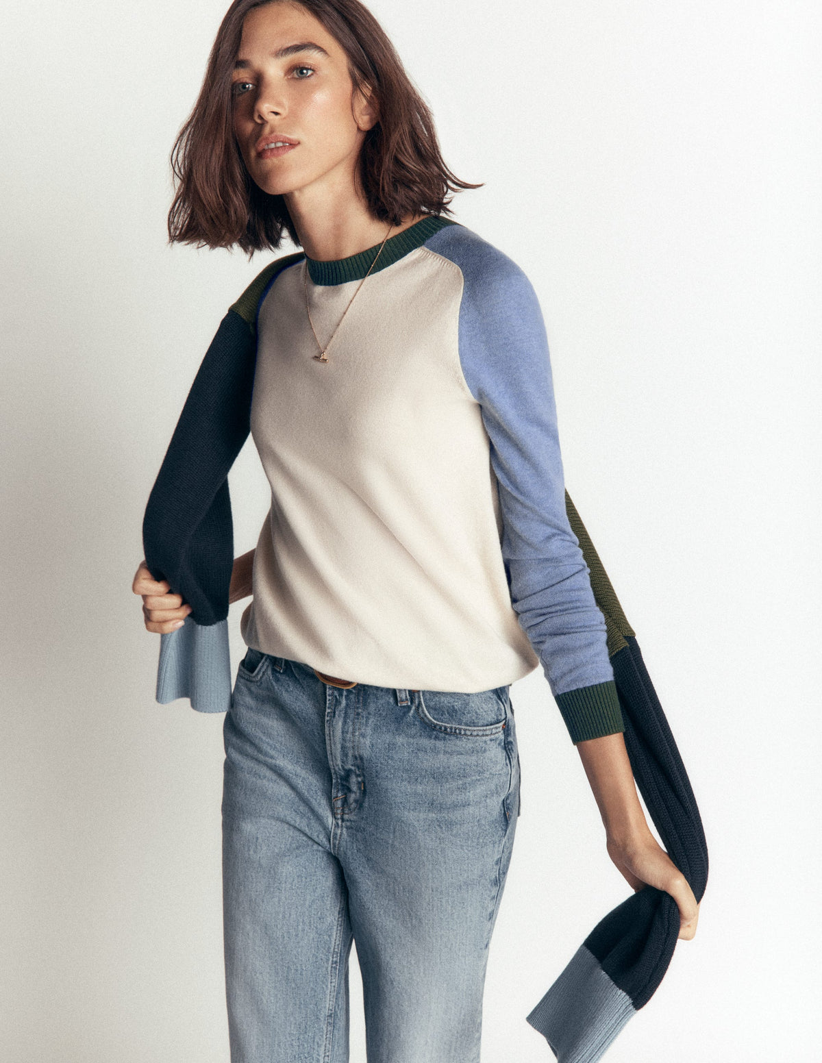 Meg Pullover mit Raglanärmeln-Naturweiß, Blau und Grün-4