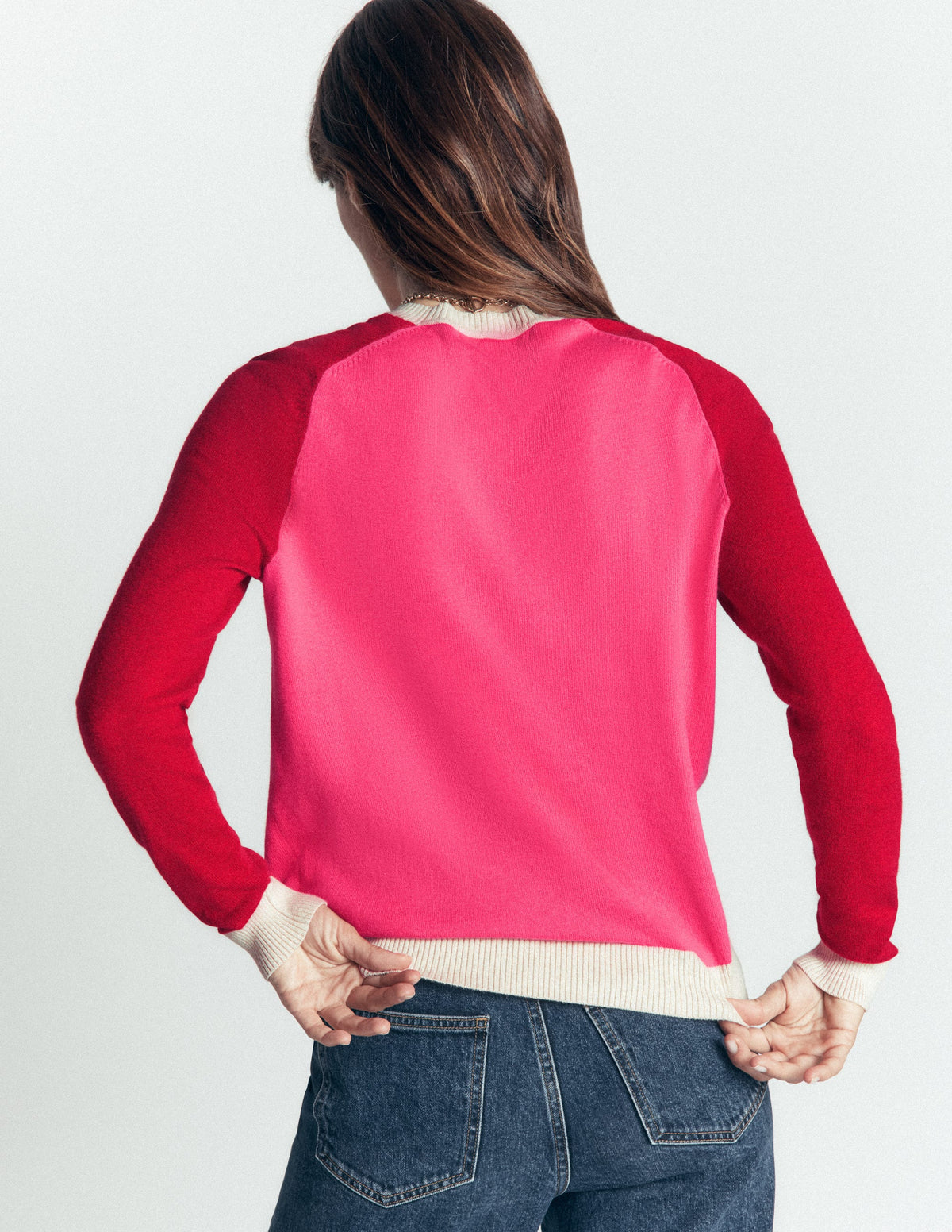 Meg Pullover mit Raglanärmeln-Rosa Blockfarben-3