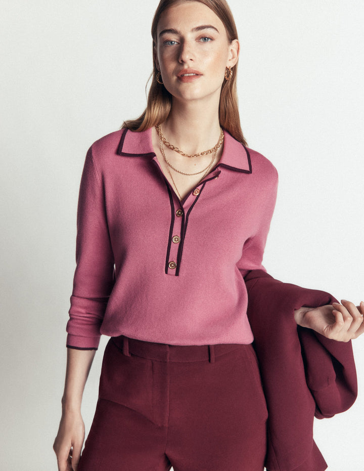 Pull Liz à col tunisien-Bruyère rose