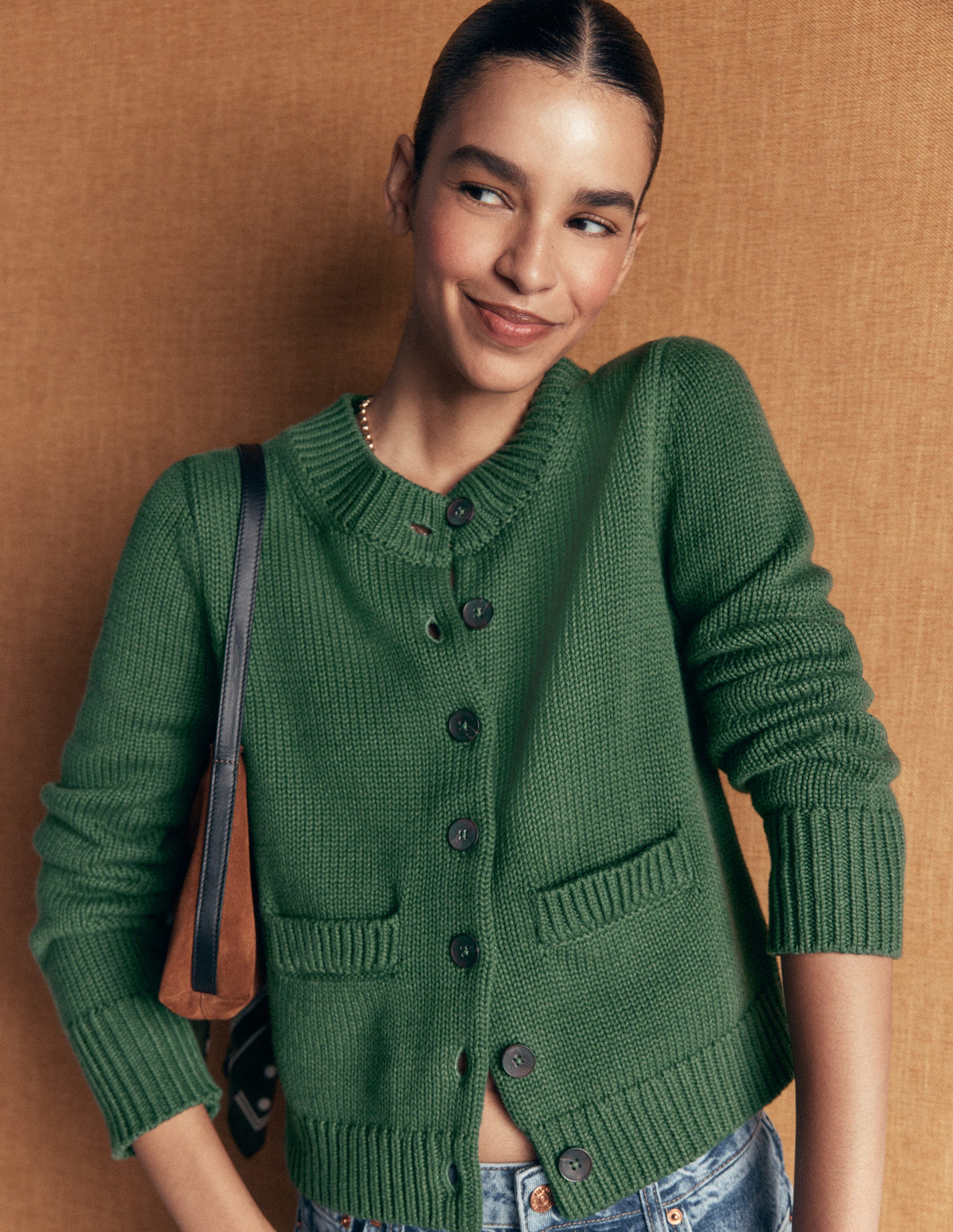 Lucy Grob gestrickte Baumwollstrickjacke-Highland-Grün - Image 1