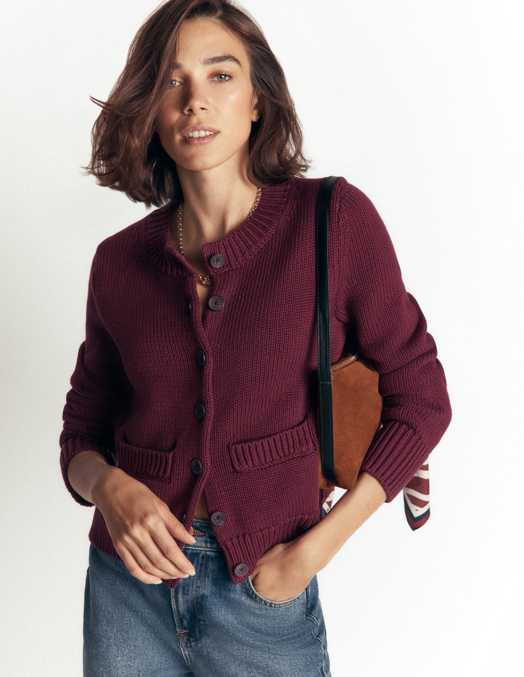 Lucy Grob gestrickte Baumwollstrickjacke-Sattes Weinrot - Image 2