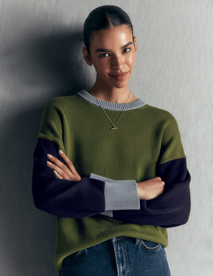 Pull décontracté Lucy en coton-Colourblock vert