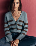 Lucy Lockere Strickjacke aus Baumwolle-Pavillon Blau, Braune Streifen