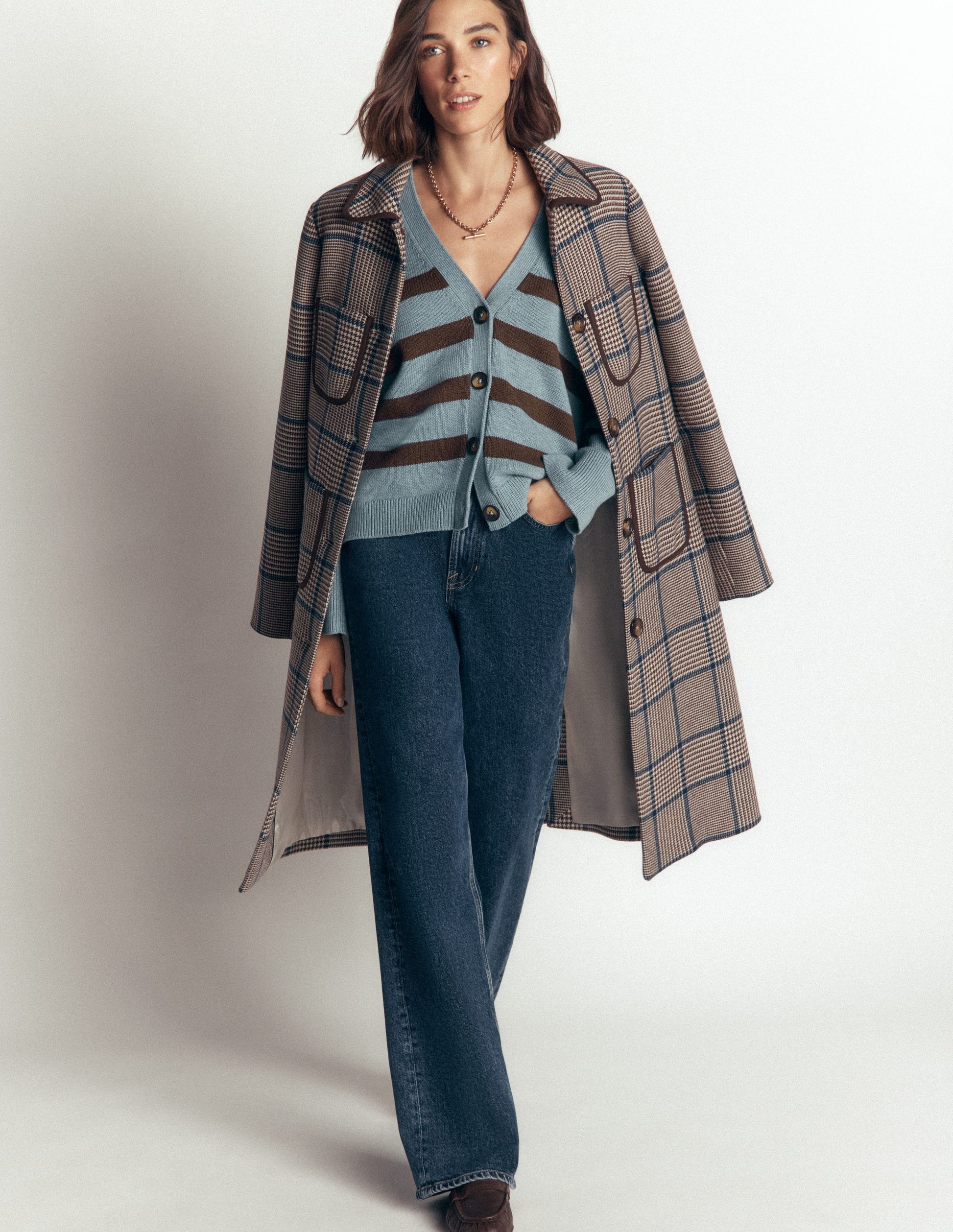 Lucy Lockere Strickjacke aus Baumwolle-Pavillon Blau, Braune Streifen-2