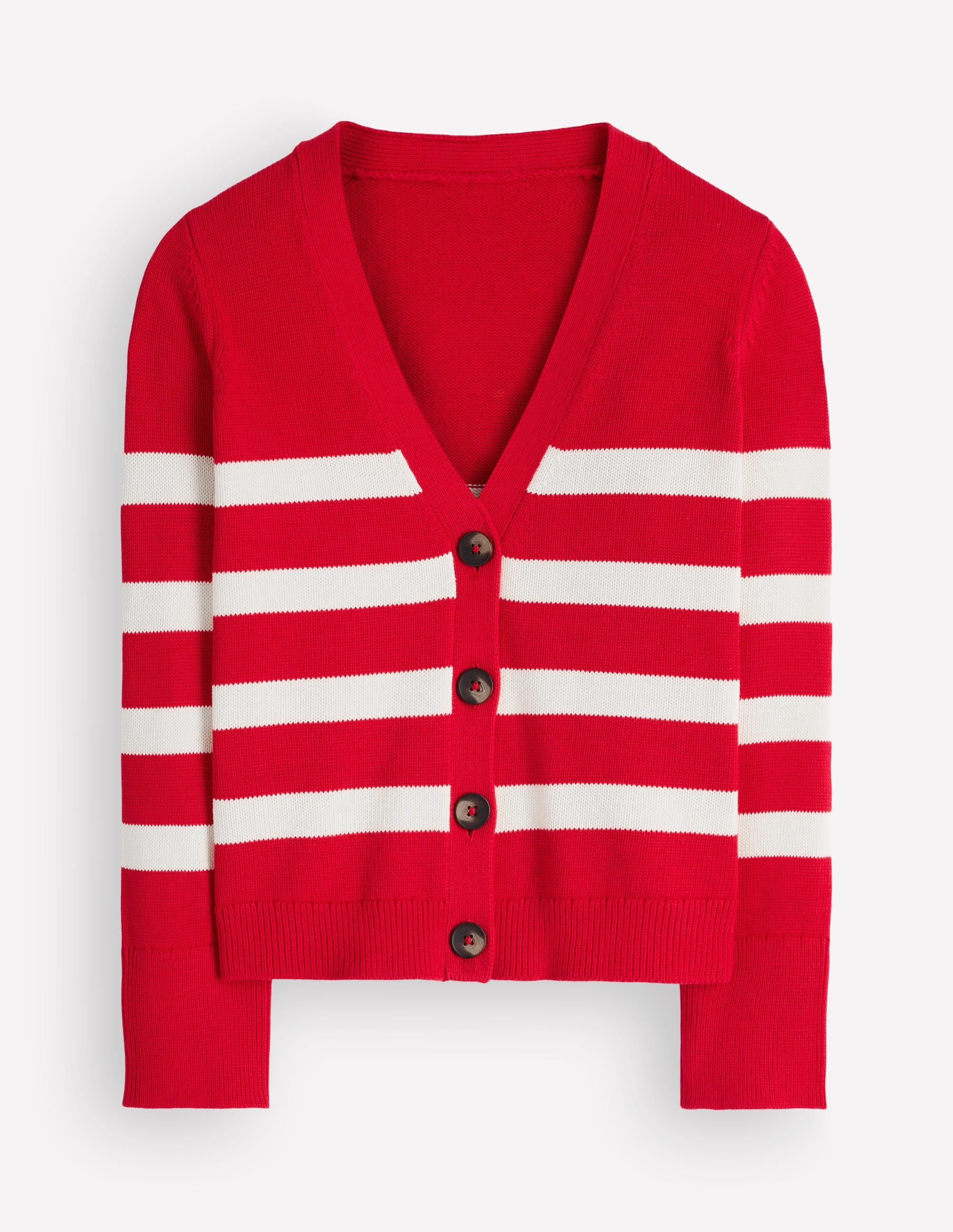 Lucy Lockere Strickjacke aus Baumwolle-Dunkelrot, Naturweiß Streifen - Image 6