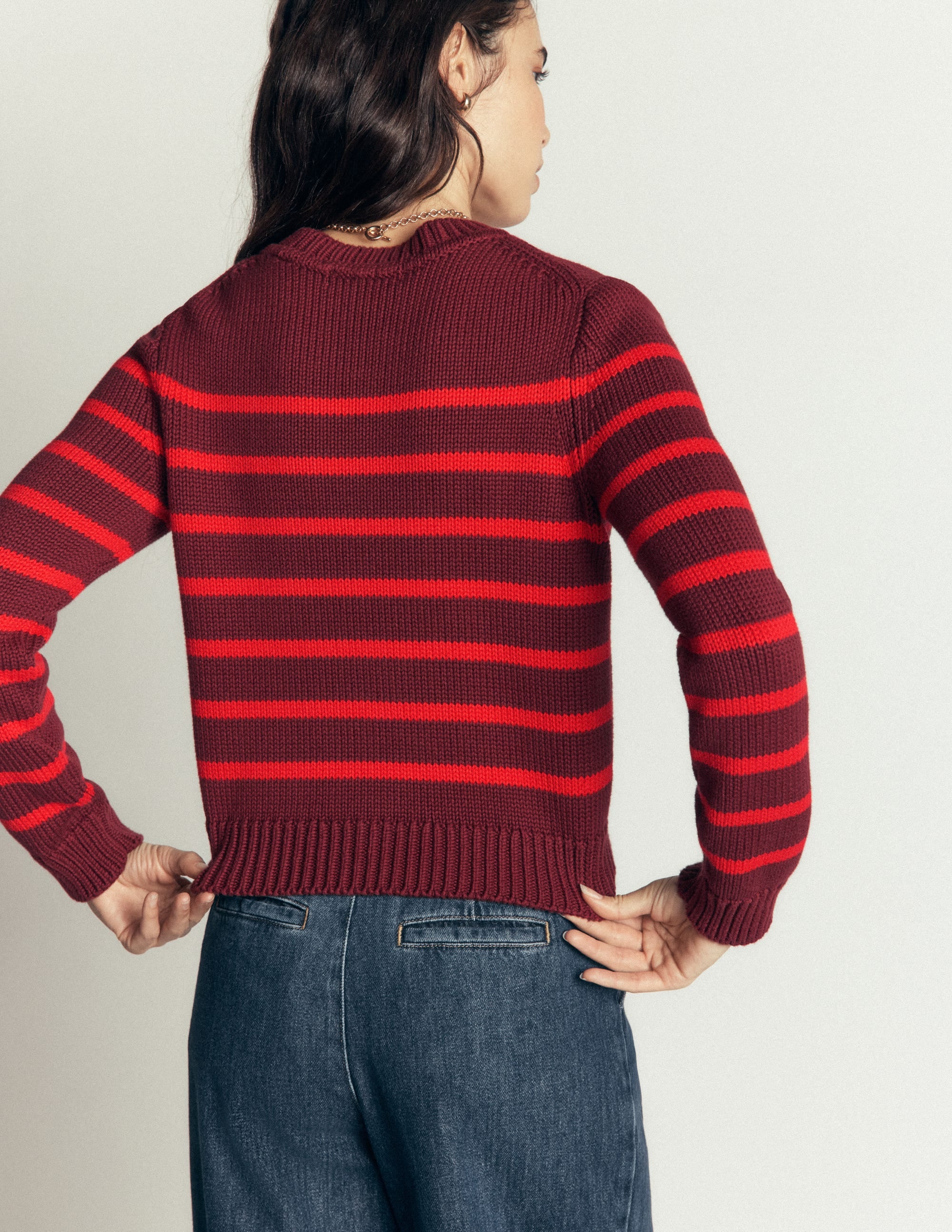 Lucy Grob gestrickter Baumwollpullover-Kastanie, Mohnblumenrot - Image 3