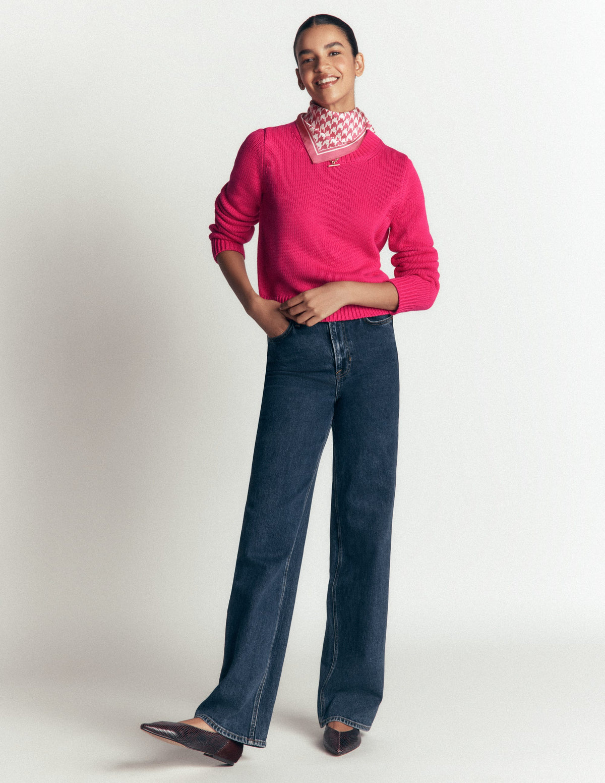 Lucy Grob gestrickter Baumwollpullover-Rosa Pfau-3