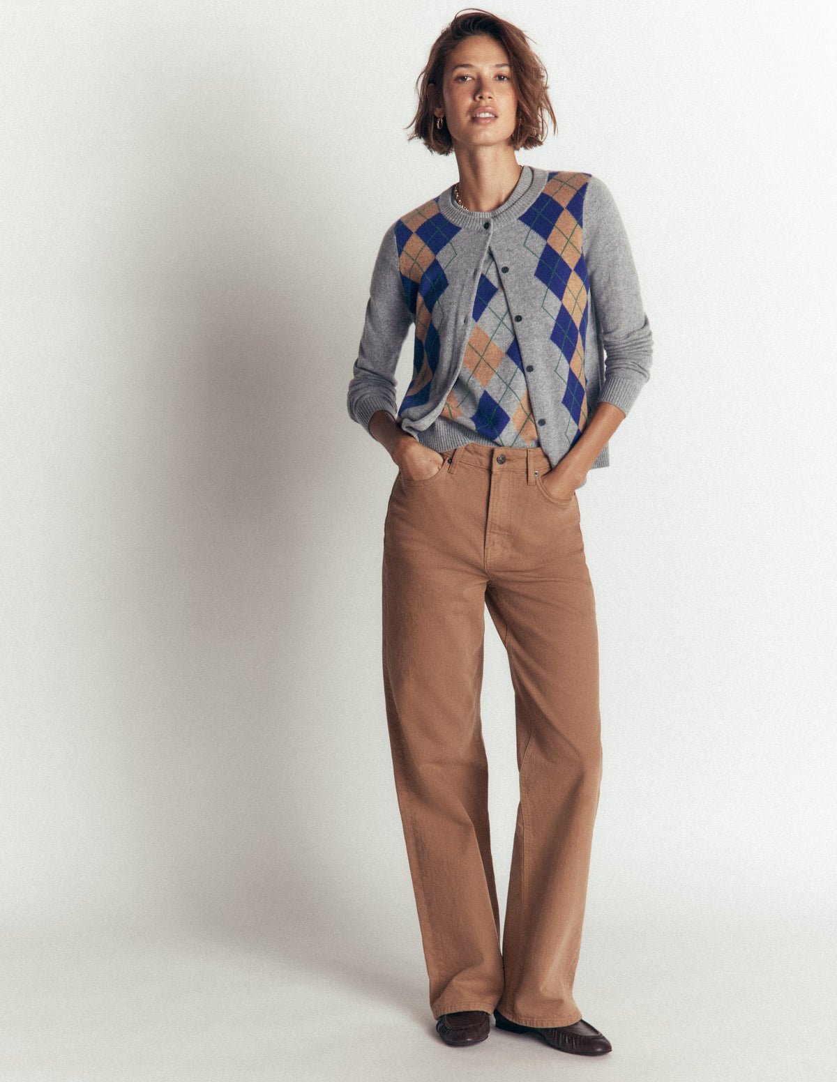 Cardigan Elsie en cachemire-Motif argyle gris - Image 4