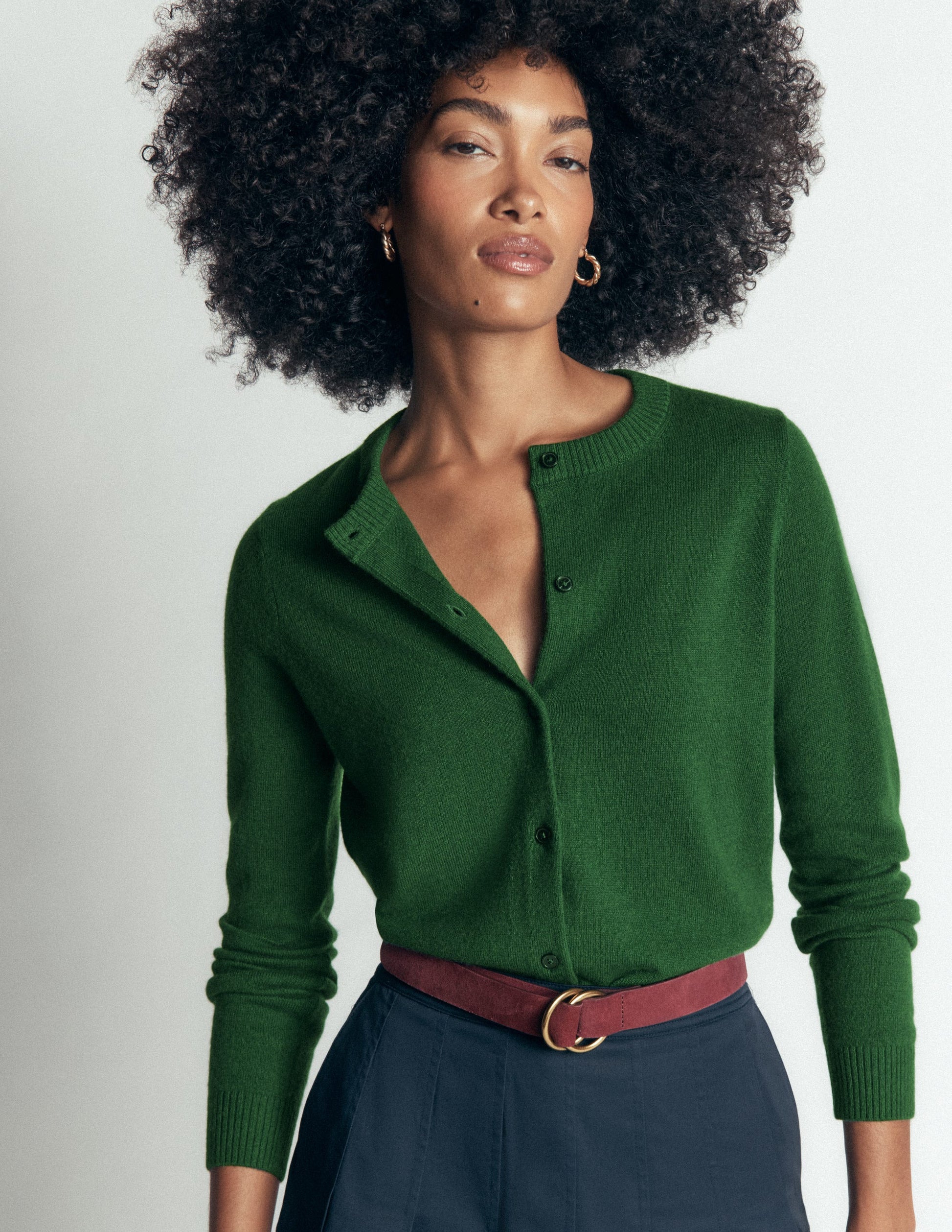 Elsie Kaschmir-Strickjacke mit Rundhalsausschnitt-Frisches Grün-2