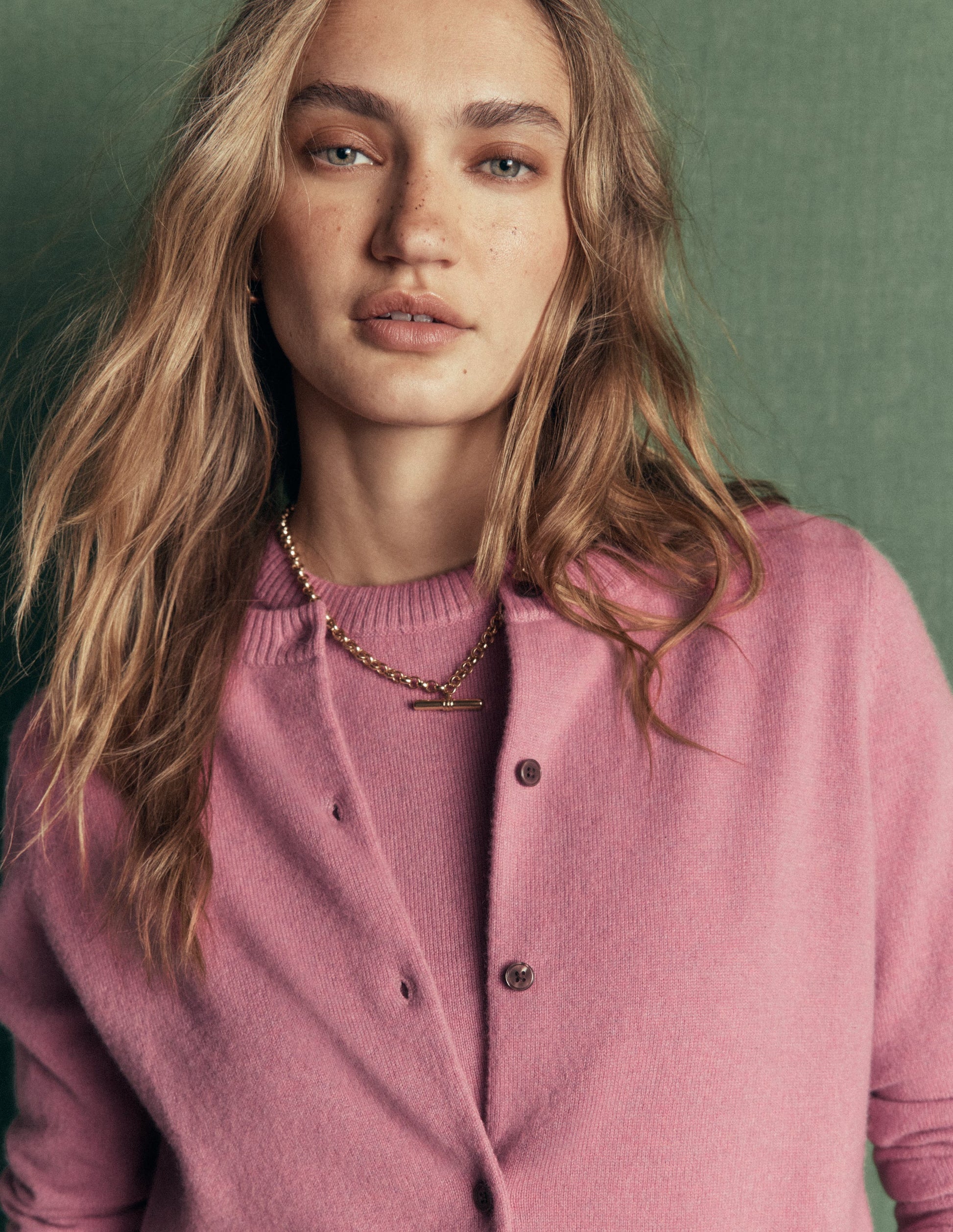 Elsie Kaschmir-Strickjacke mit Rundhalsausschnitt-Rosa Heide-2