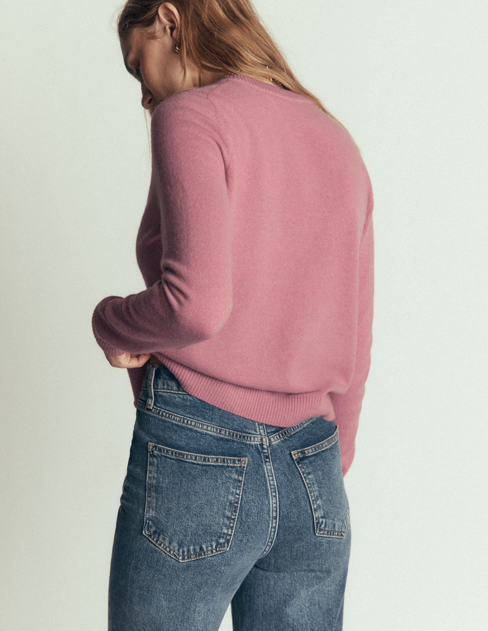 Elsie Kaschmir-Strickjacke mit Rundhalsausschnitt-Rosa Heide - Image 3