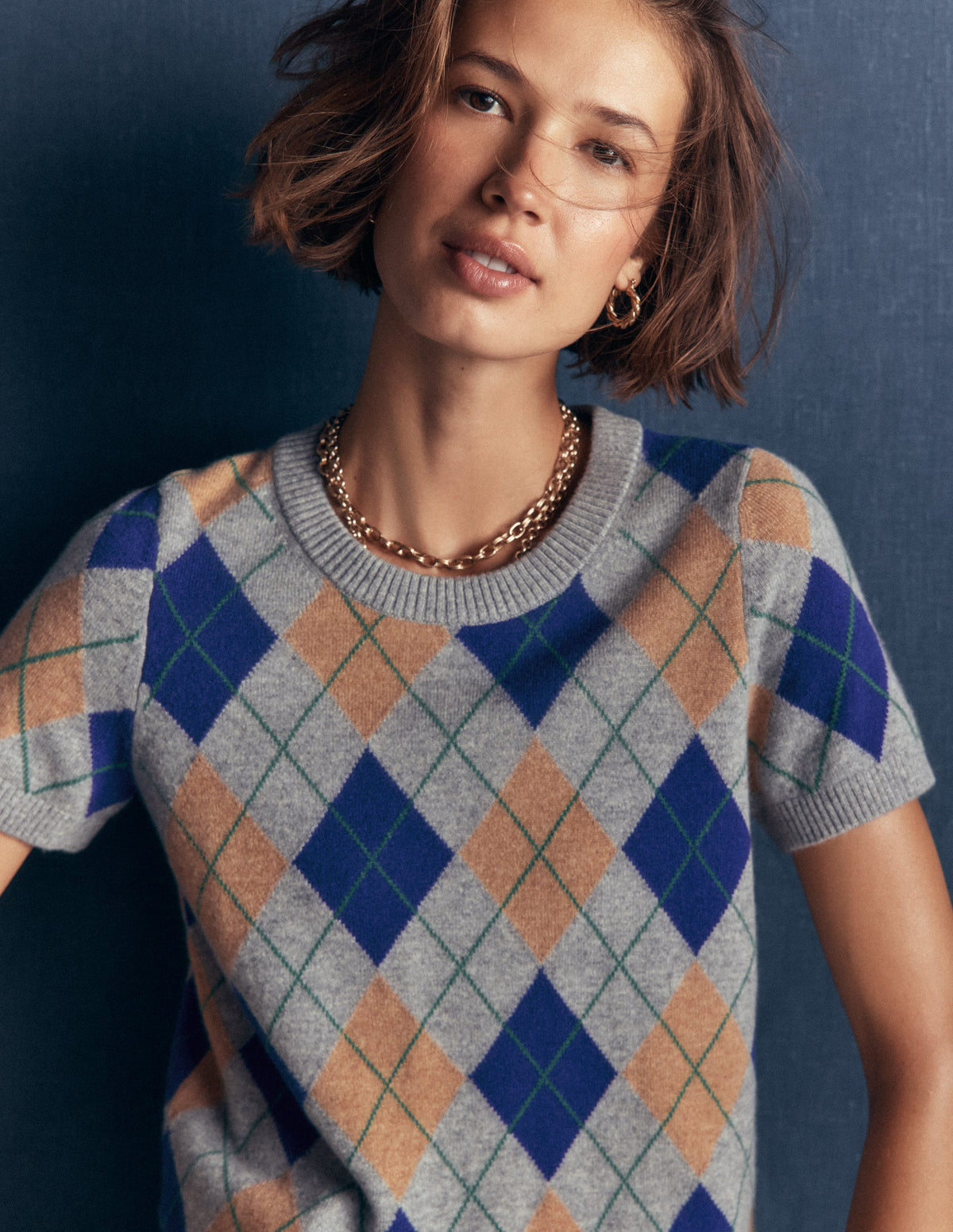 Elsie Kaschmir-T-Shirt mit Rundhalsausschnitt-Grau, Argyle-4