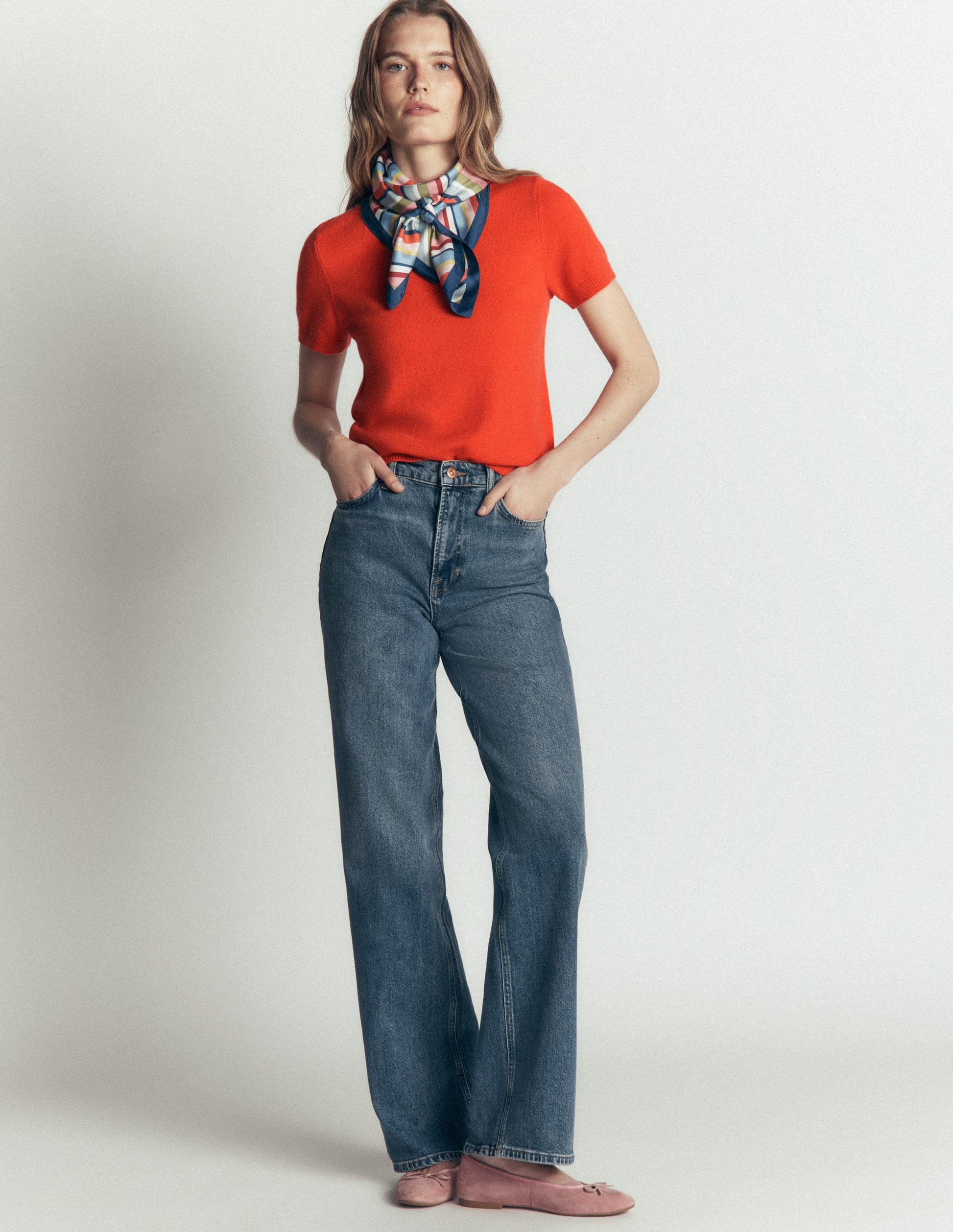 Elsie Kaschmir-T-Shirt mit Rundhalsausschnitt-Orange Lilie-5