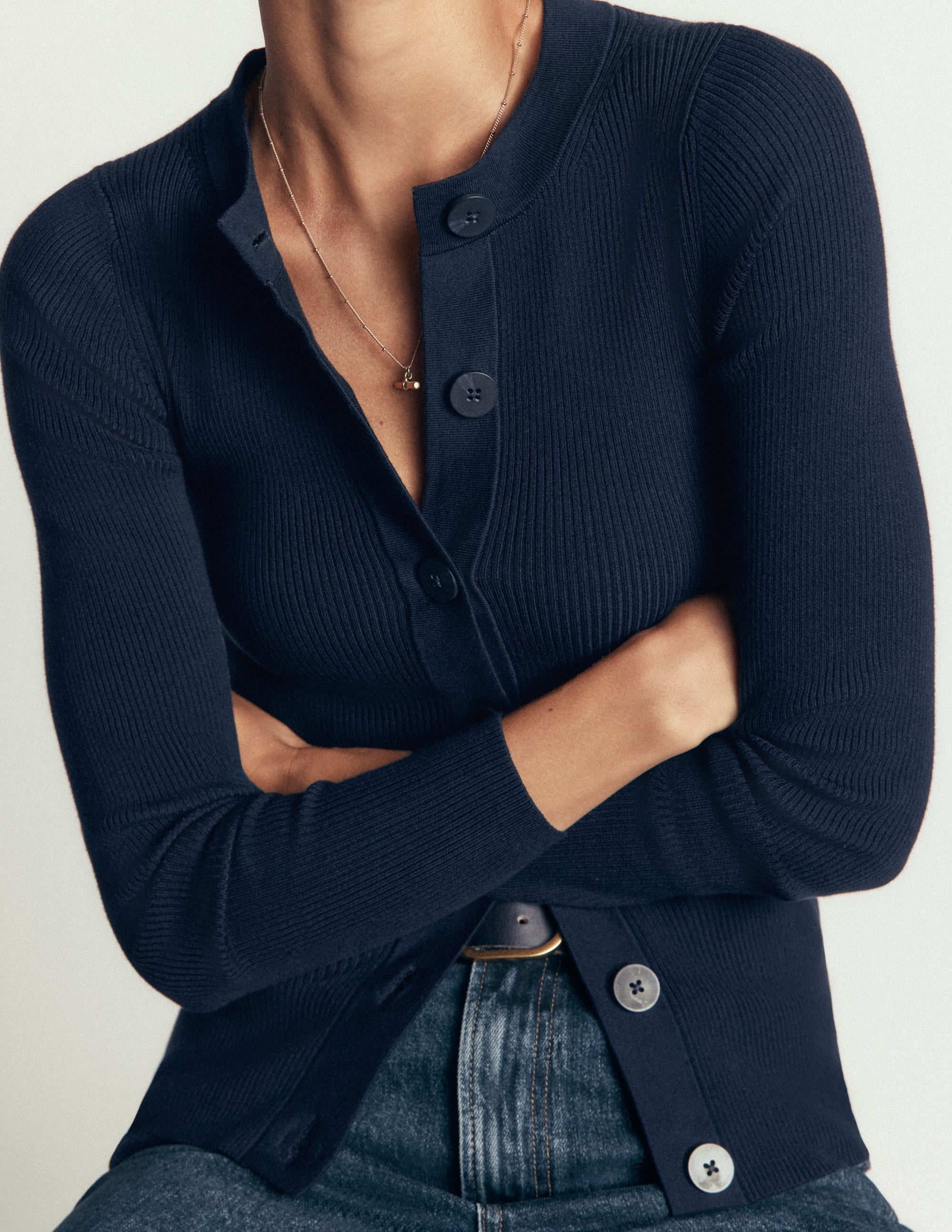 Rhianne Baumwollstrickjacke aus Rippstrick-Marineblau - Image 2