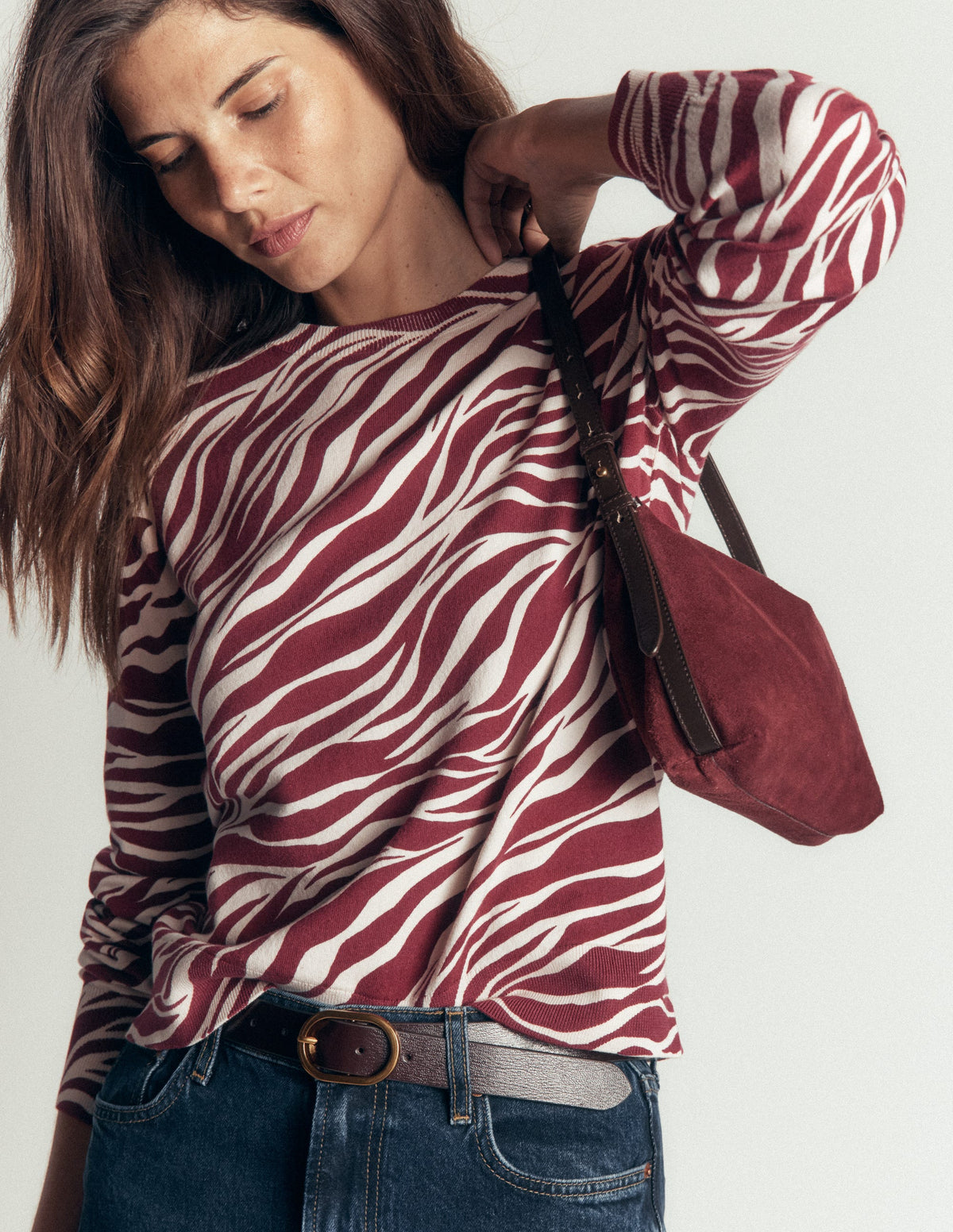 Pull col rond Camilla en coton-Châtaigne, motif Zebra Swirl-4