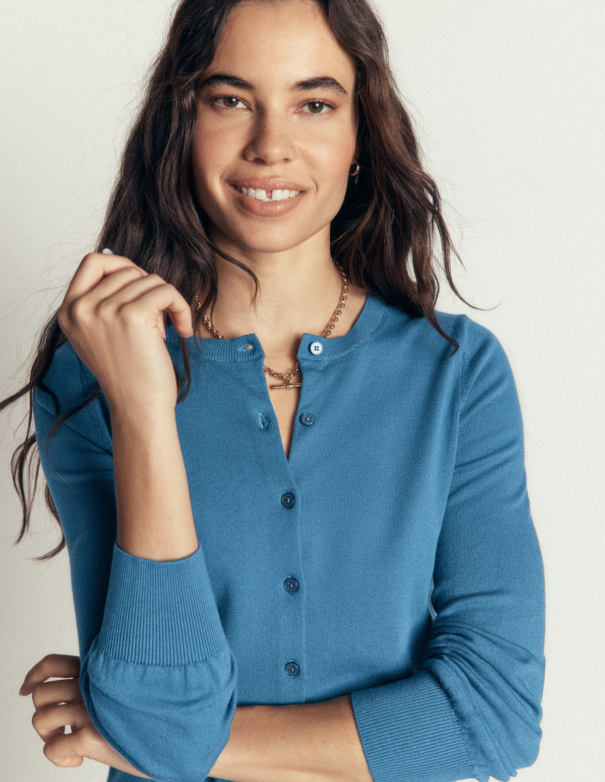 Camilla Baumwollstrickjacke mit Rundhalsausschnitt-Graublau - Image 1