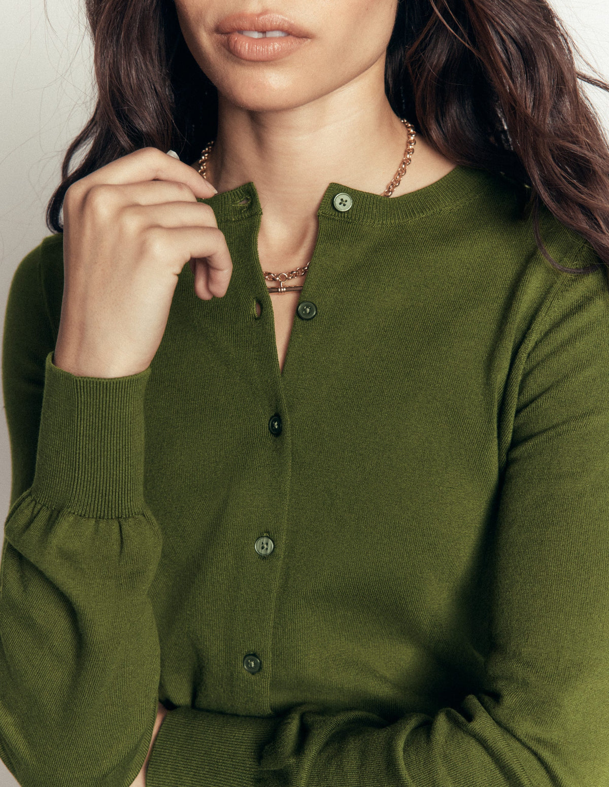 Camilla Baumwollstrickjacke mit Rundhalsausschnitt-Waldgrün-2