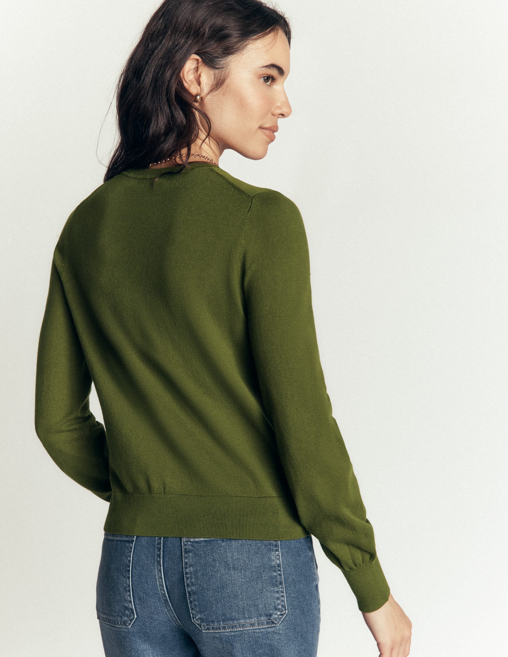 Camilla Baumwollstrickjacke mit Rundhalsausschnitt-Waldgrün - Image 3