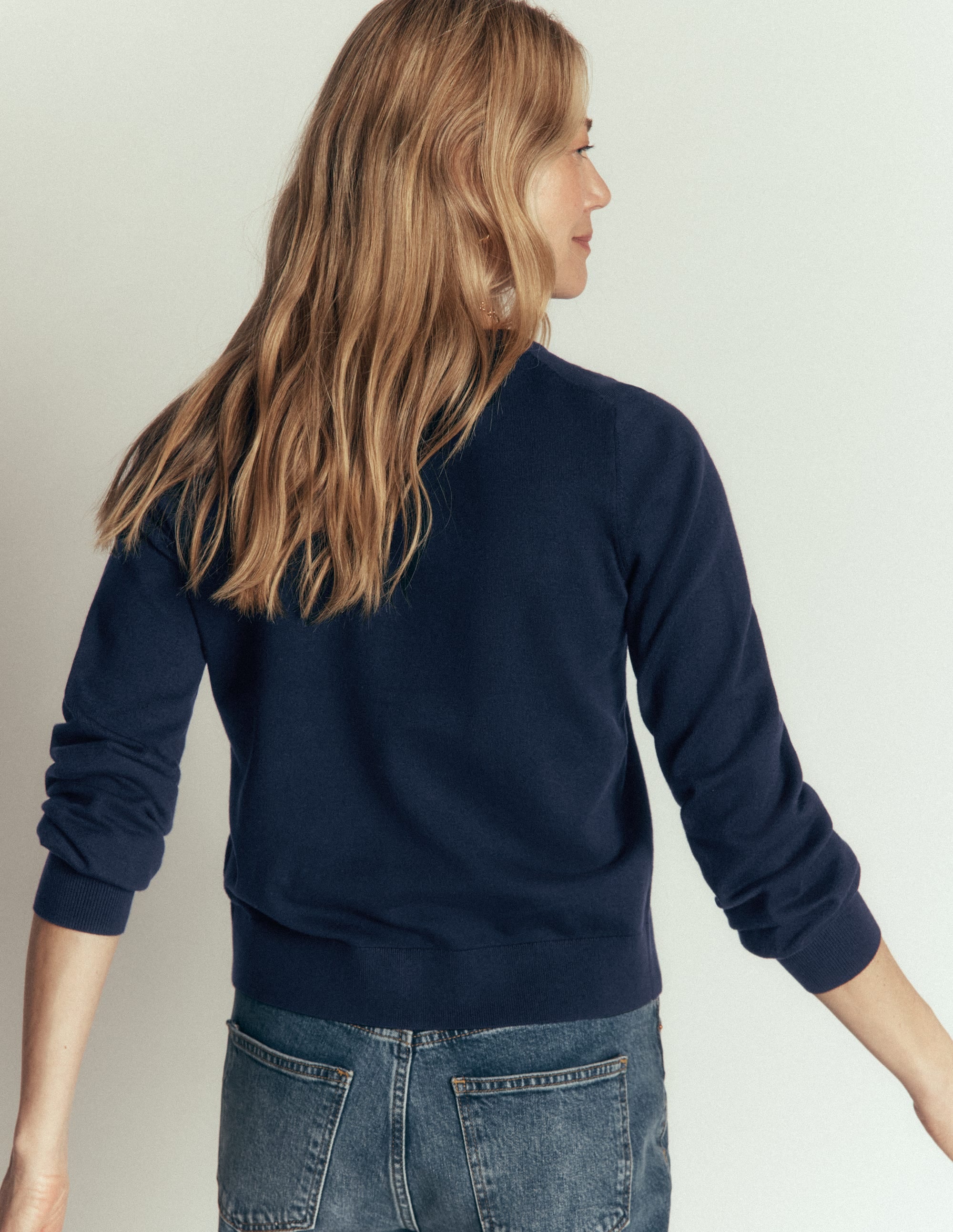 Camilla Baumwollstrickjacke mit Rundhalsausschnitt-Marineblau - Image 3
