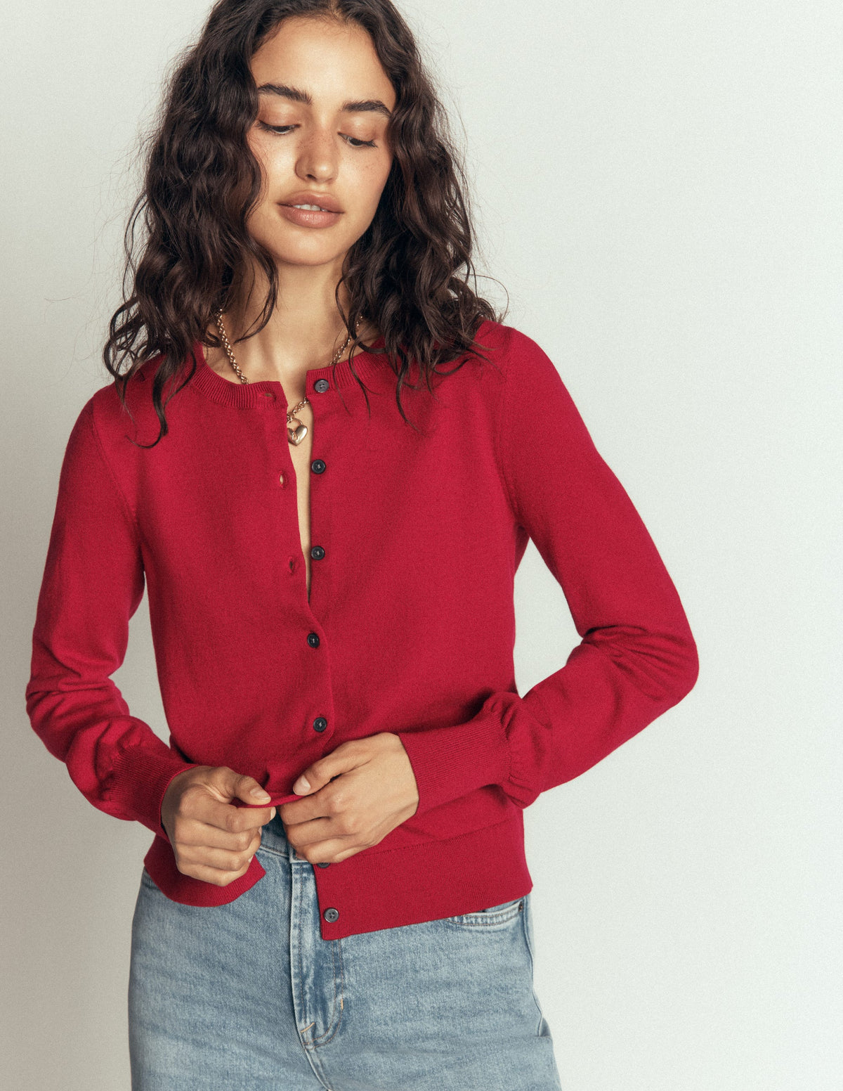 Camilla Baumwollstrickjacke mit Rundhalsausschnitt-Purpurrot-3