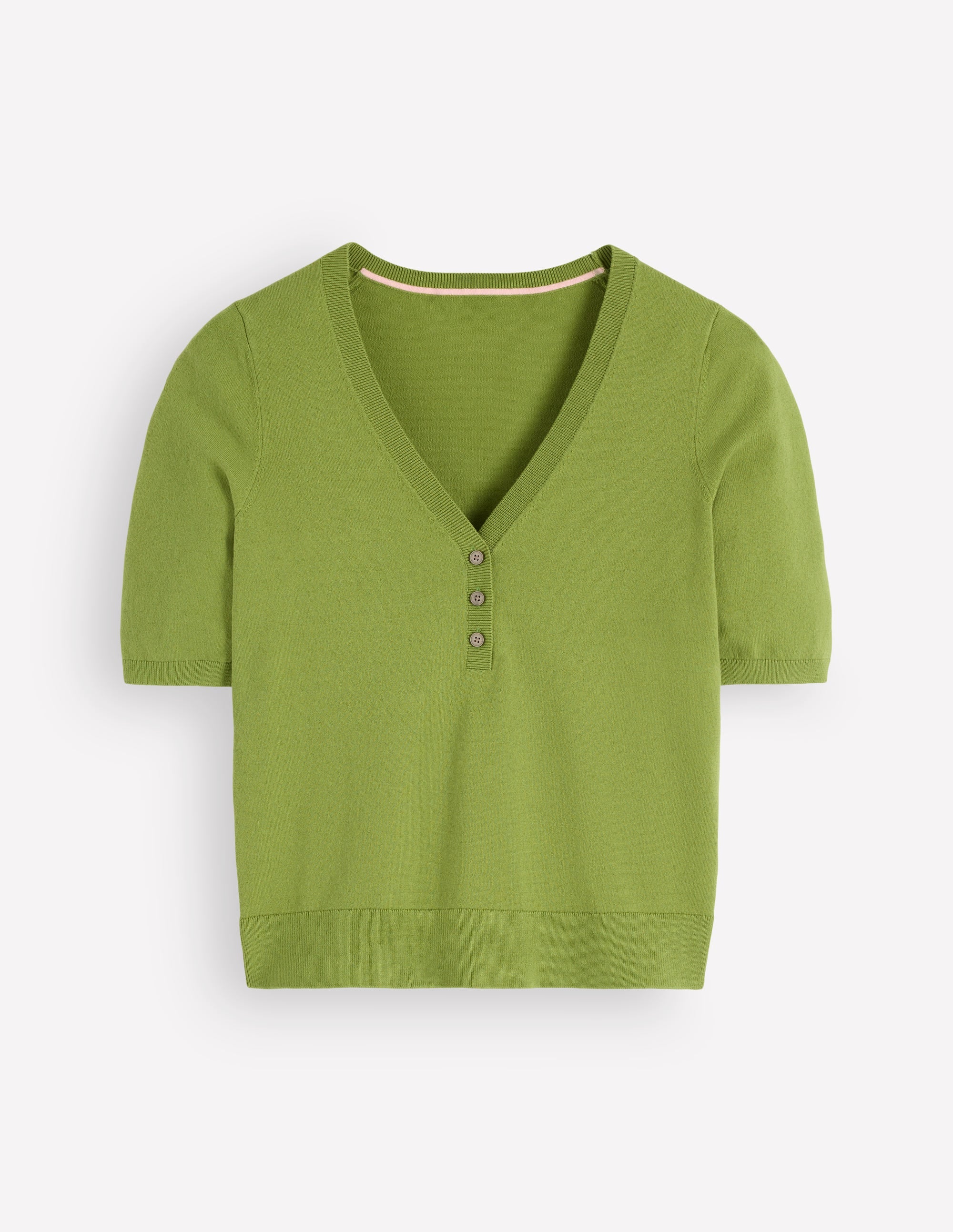 T-shirt Camilla col V en coton-Vert laurier - Image 4