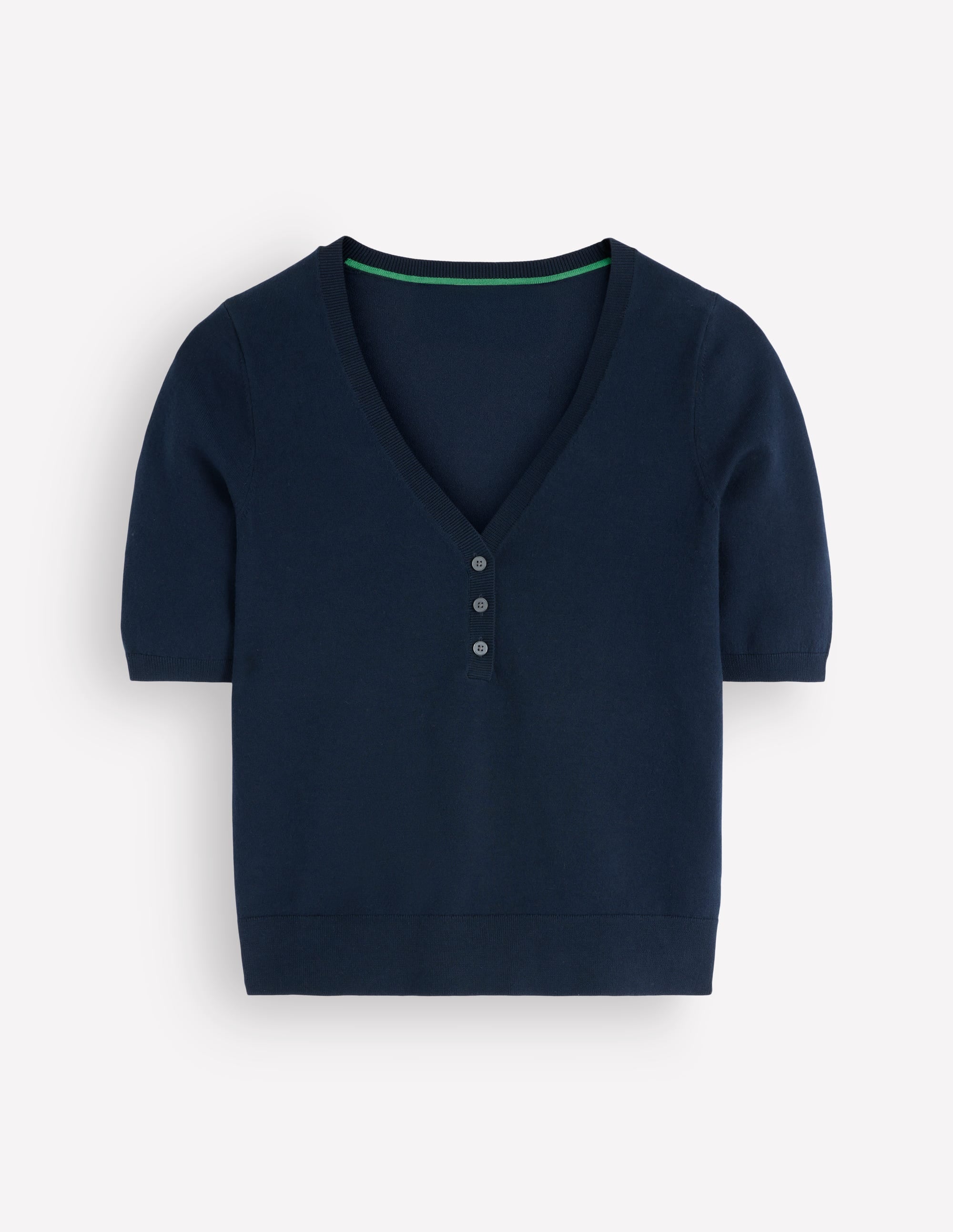 Camilla Baumwoll-T-Shirt mit V-Ausschnitt-Marineblau - Image 7