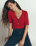 Camilla Cotton V-neck T-shirt-Crimson Red