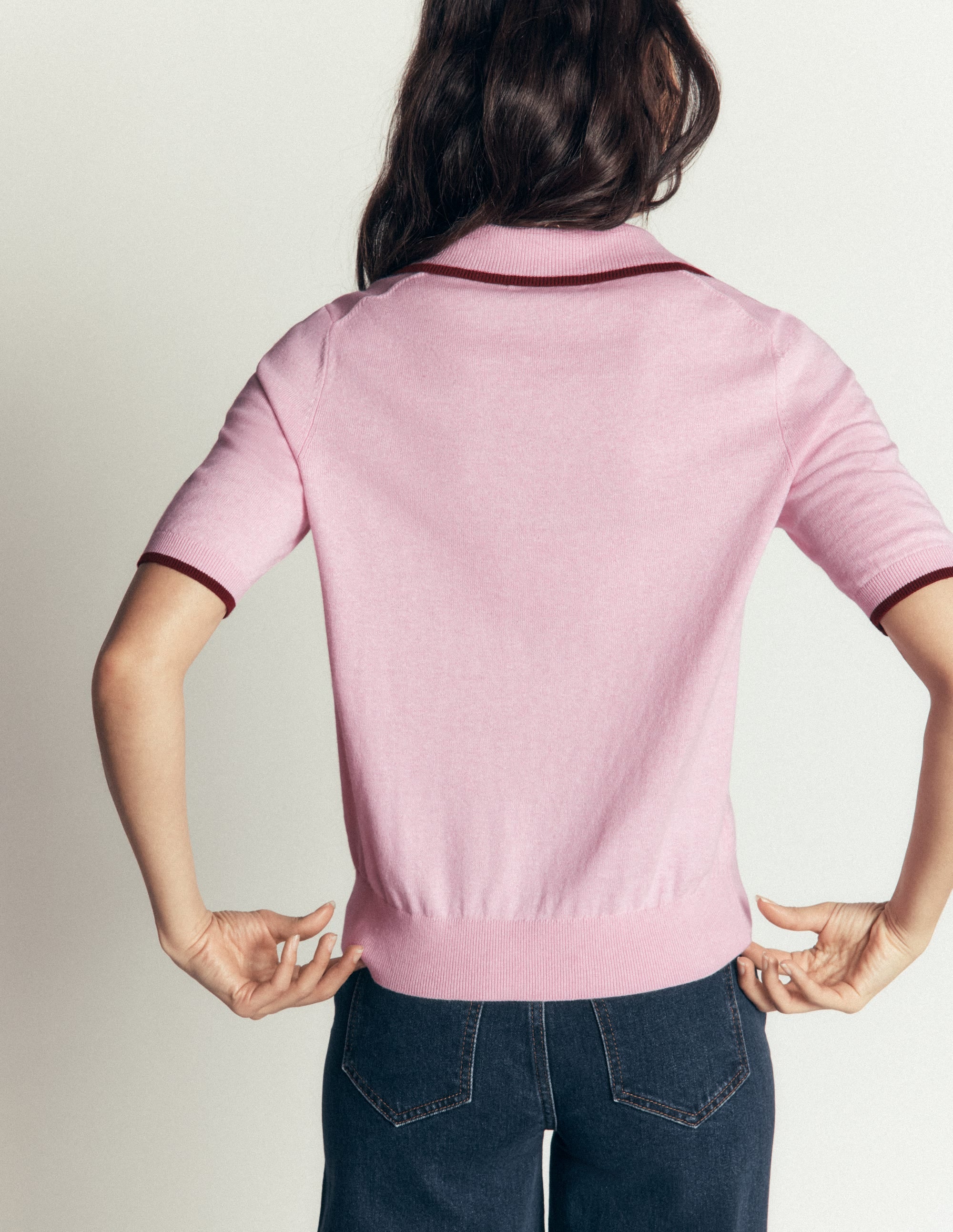 Strick-T-Shirt mit Kragen-Transparentes Rosa - Image 4
