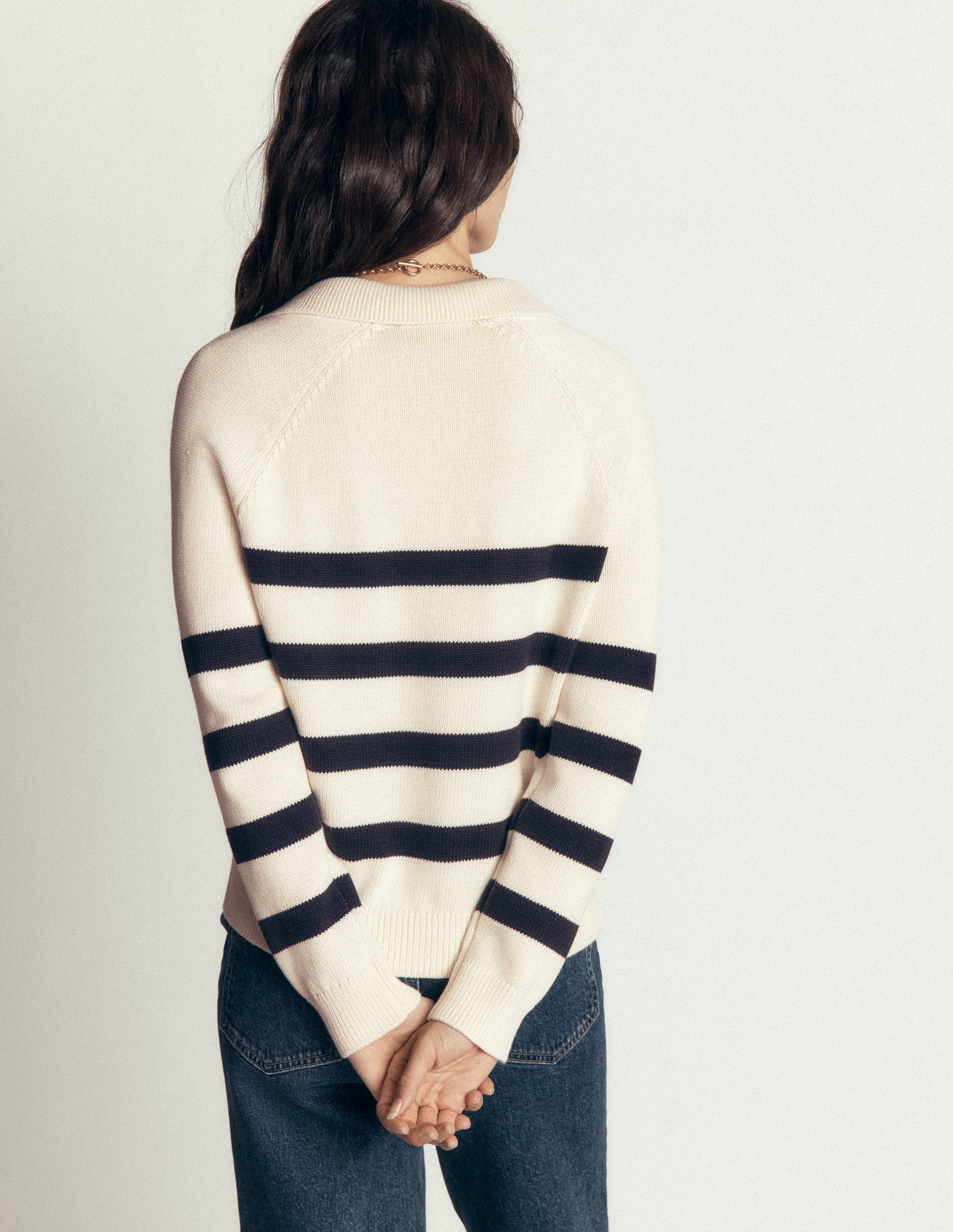 Lucy Henley-Pullover aus Baumwolle-Naturweiß/Navy, Gestreift-3