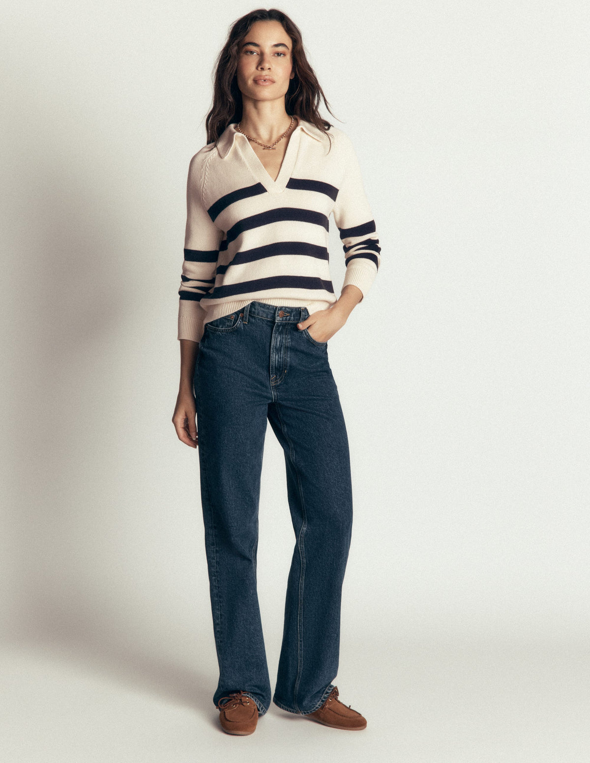 Lucy Henley-Pullover aus Baumwolle-Naturweiß/Navy, Gestreift-4