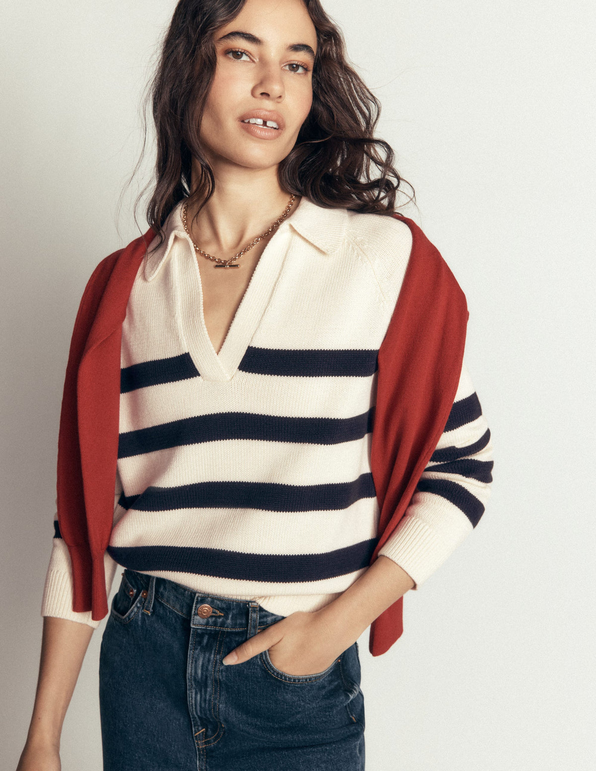 Lucy Henley-Pullover aus Baumwolle-Naturweiß/Navy, Gestreift-5