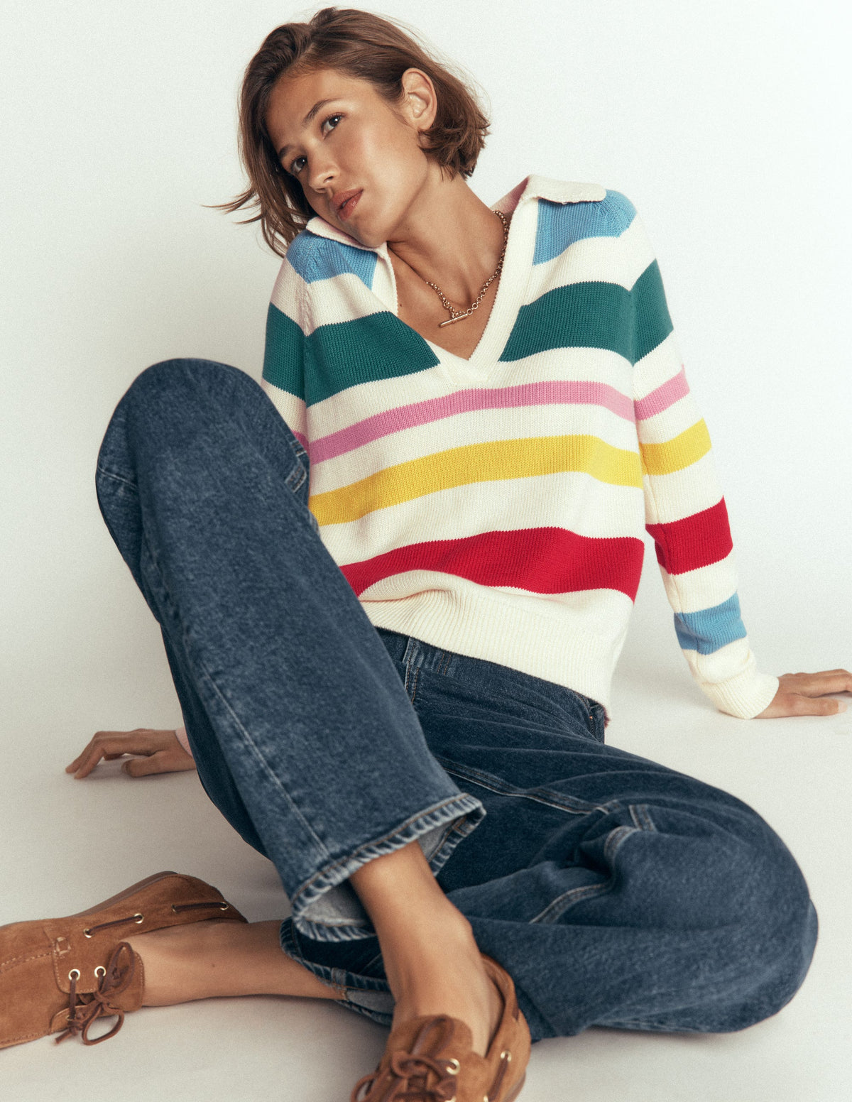 Lucy Henley-Pullover aus Baumwolle-Ackerbohnengrün/Pink, Gestreift-3
