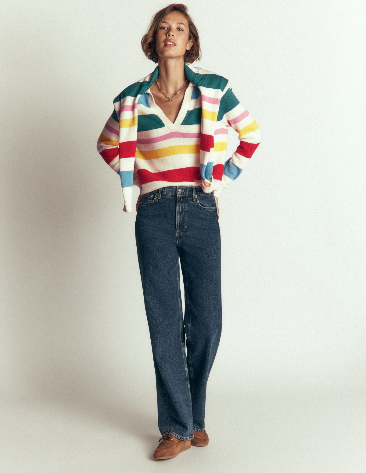 Lucy Henley-Pullover aus Baumwolle-Ackerbohnengrün/Pink, Gestreift - Image 5