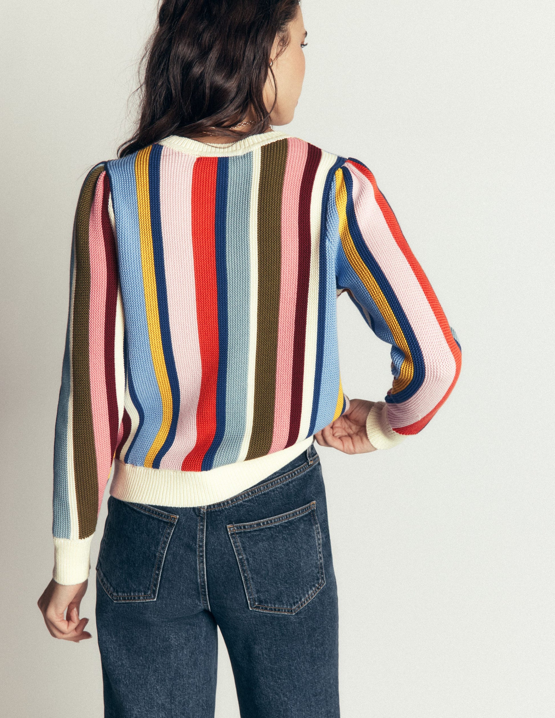 Pull texturé à surpiqûres-À Rayures Multicolores-5