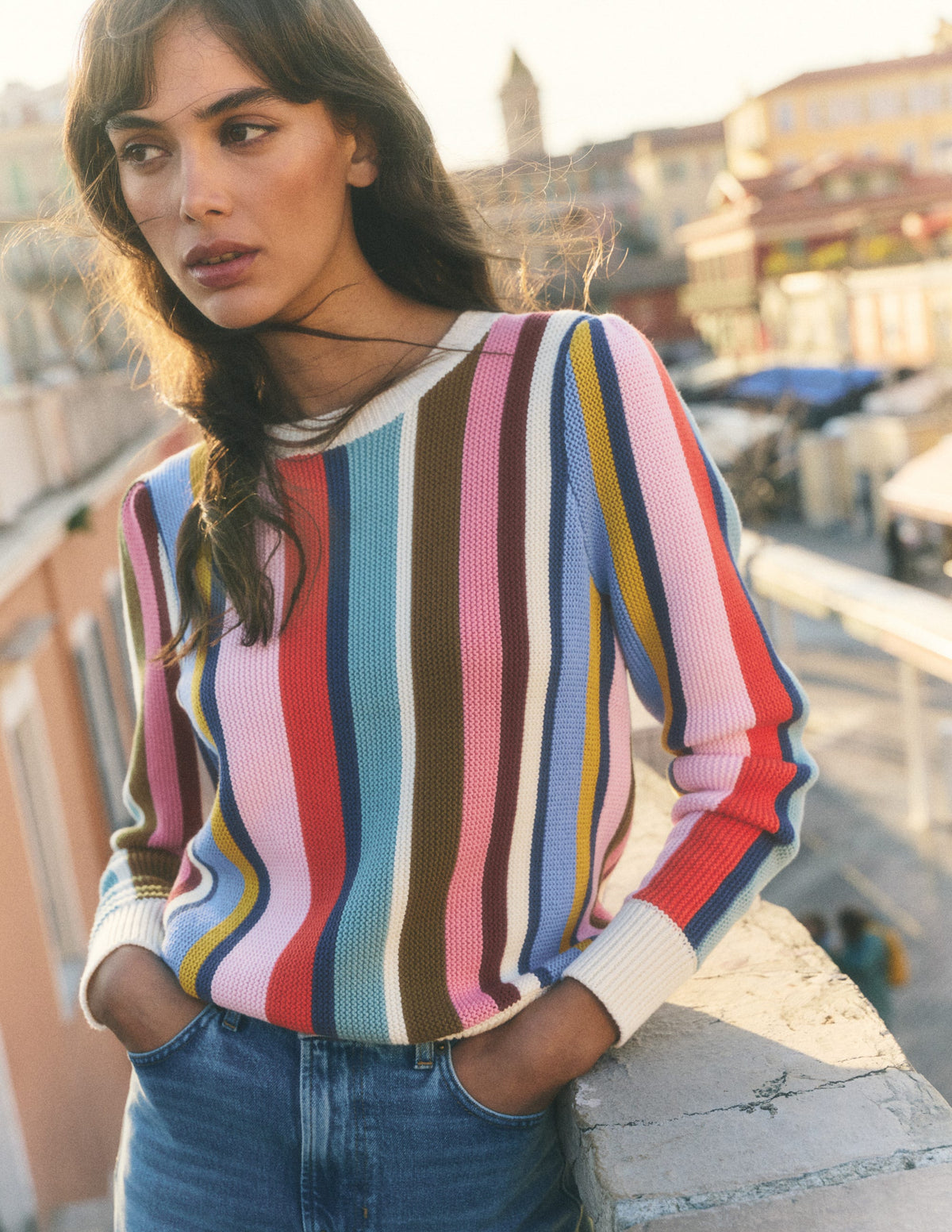 Pull texturé à surpiqûres-À Rayures Multicolores-1