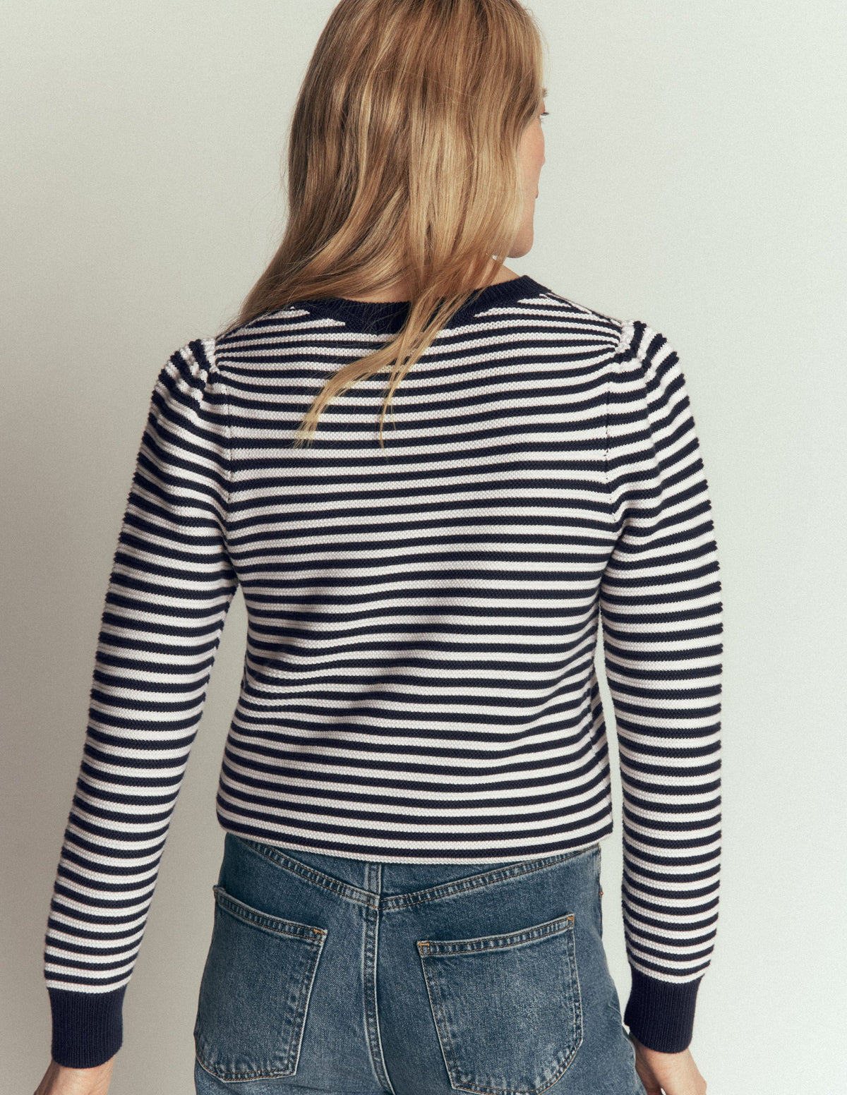 Texturierter Pullover mit Ziernaht-Marineblau, Naturweiß-3