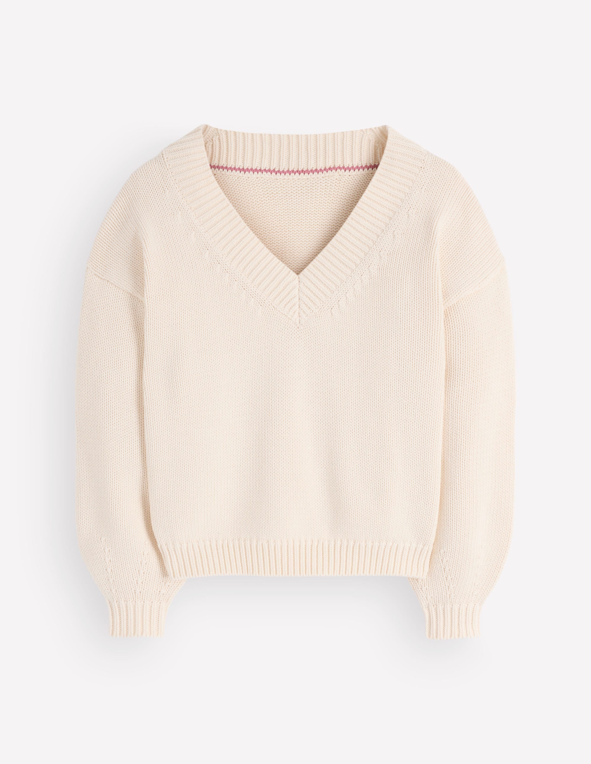 Lucy Baumwollpullover mit V-Ausschnitt-Naturweiß - Image 8