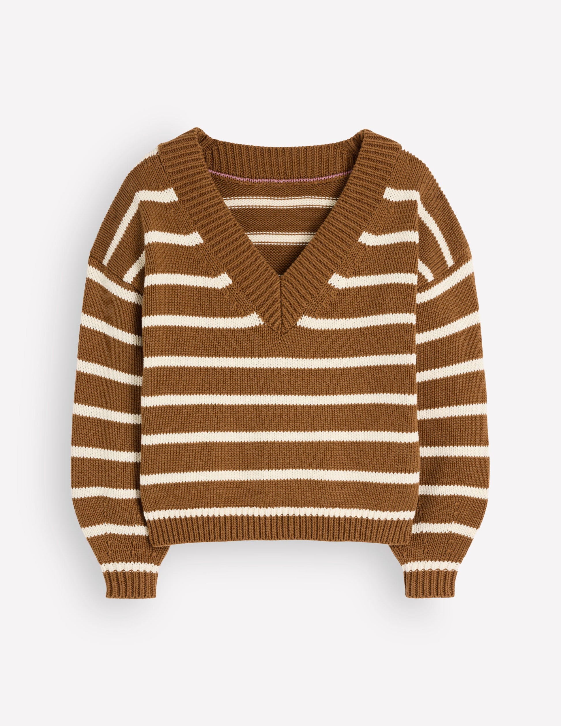 Lucy Baumwollpullover mit V-Ausschnitt-Lebkuchen, Naturweiß-8