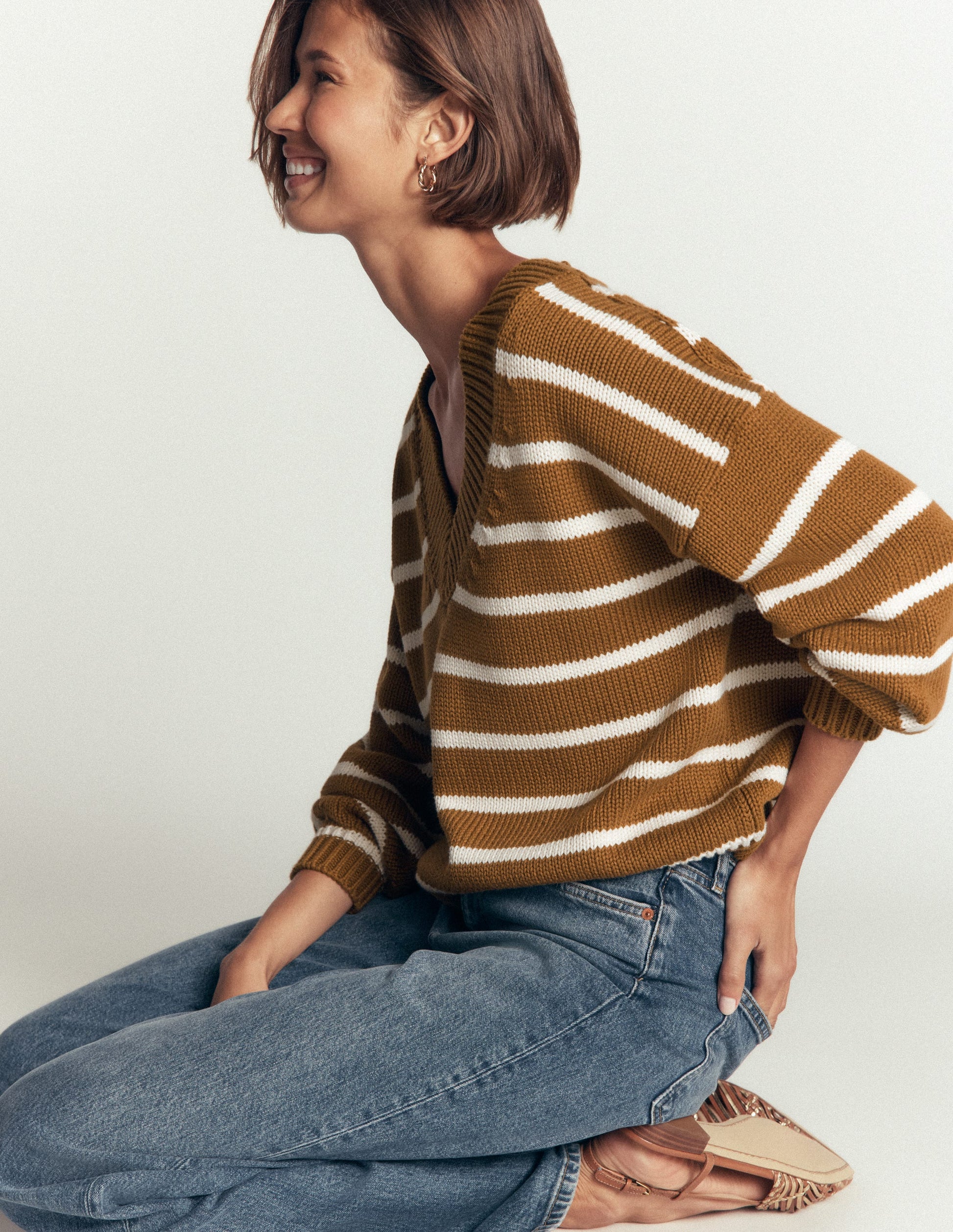 Lucy Baumwollpullover mit V-Ausschnitt-Lebkuchen, Naturweiß-5