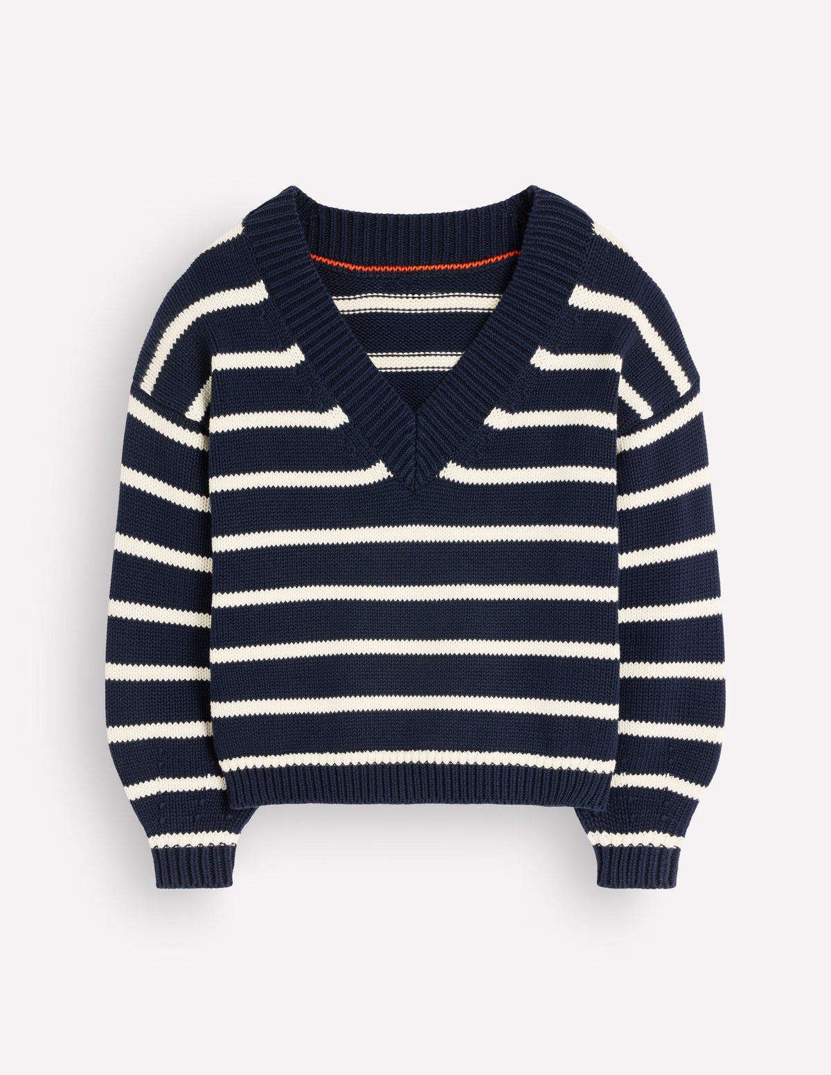 Lucy Baumwollpullover mit V-Ausschnitt-Marineblau, Naturweiß - Image 7