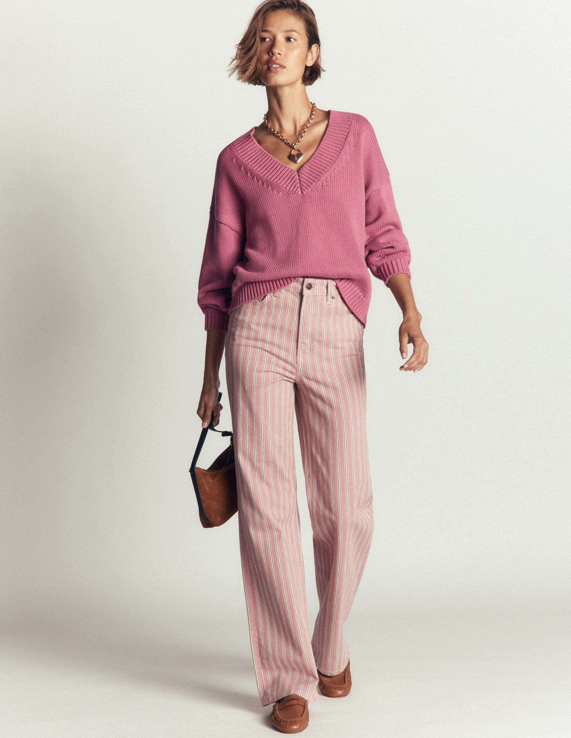 Lucy Baumwollpullover mit V-Ausschnitt-Rosa Heide-5
