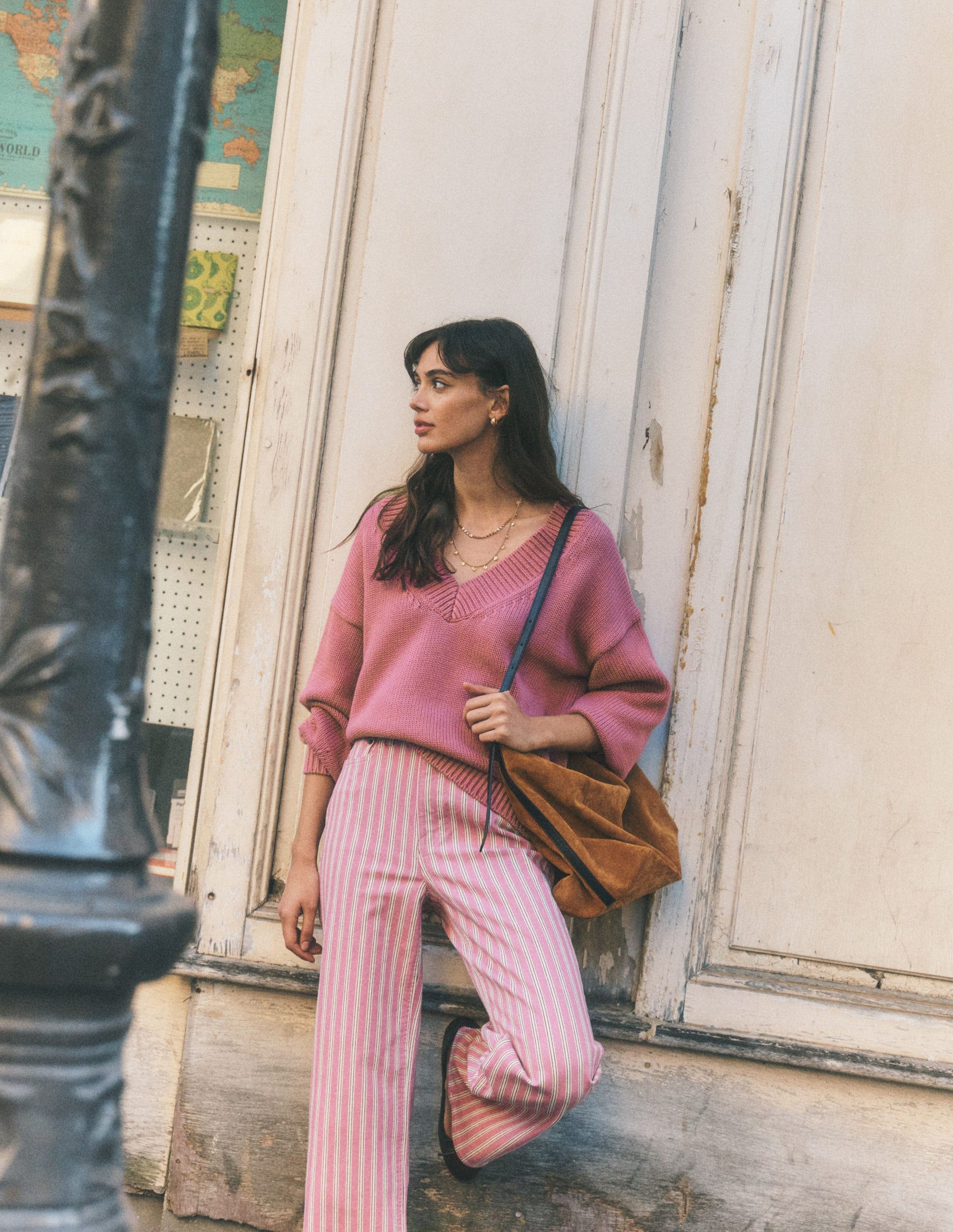 Lucy Baumwollpullover mit V-Ausschnitt-Rosa Heide-1