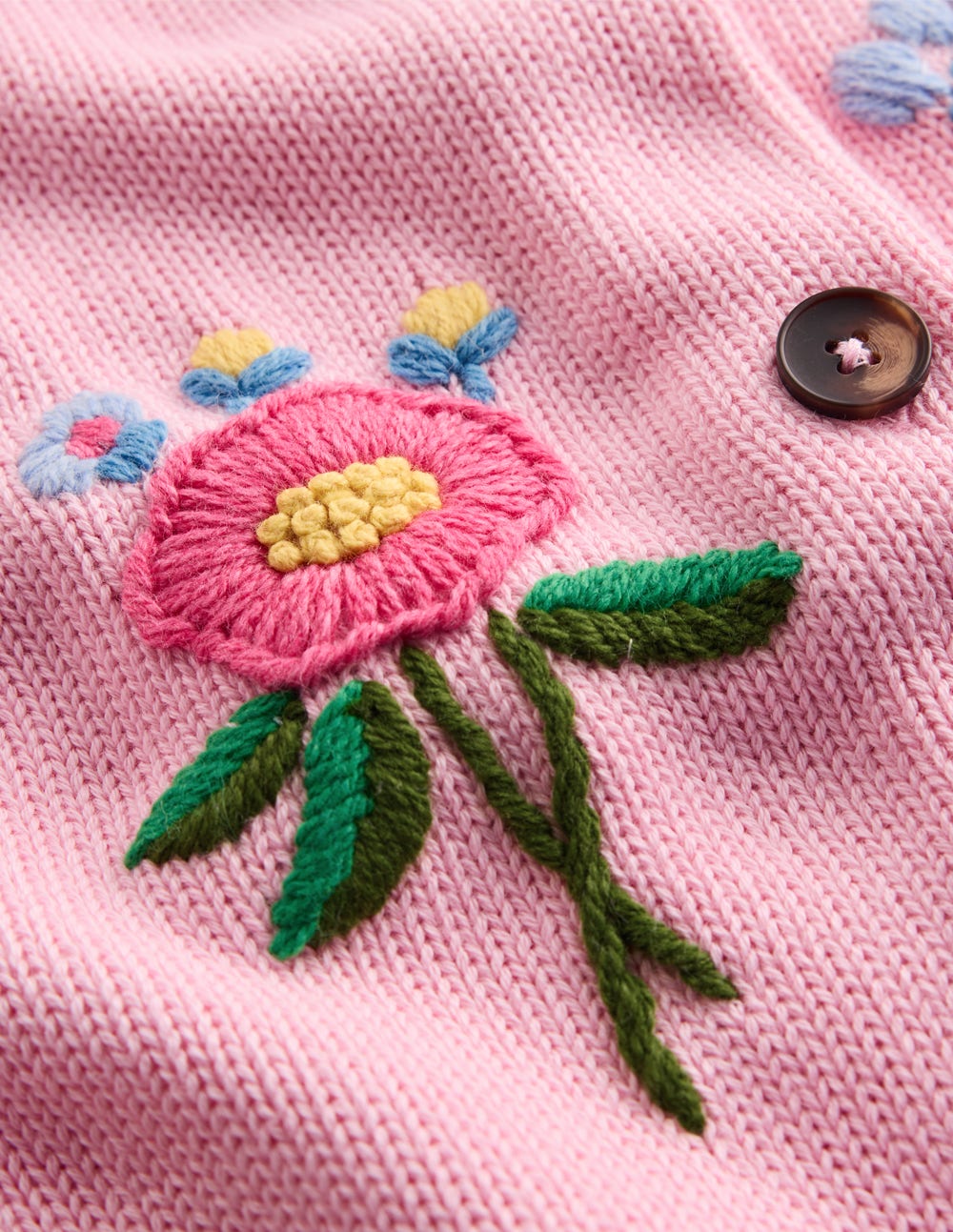 Puff Sleeve Cotton Cardigan-Blossom Pink, Embroidered-10