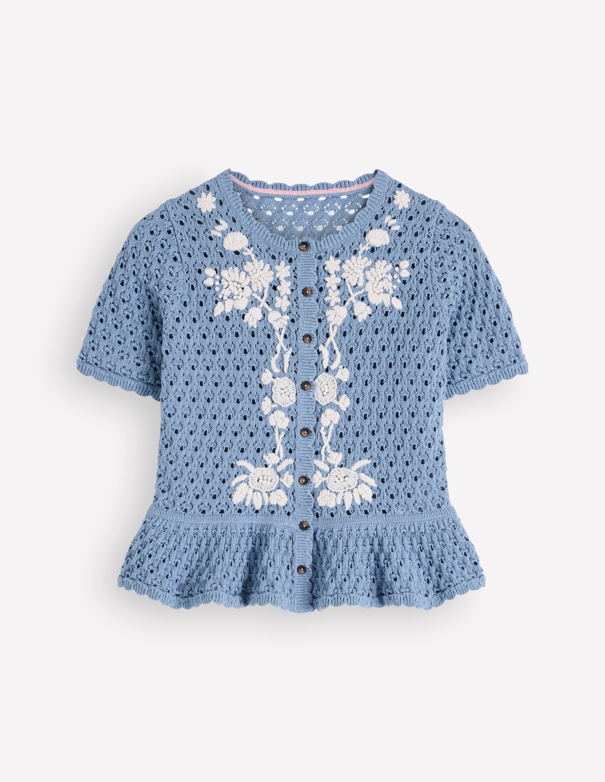 Bestickte Pointelle-Strickjacke-Französisches Blau Bestickt - Image 6