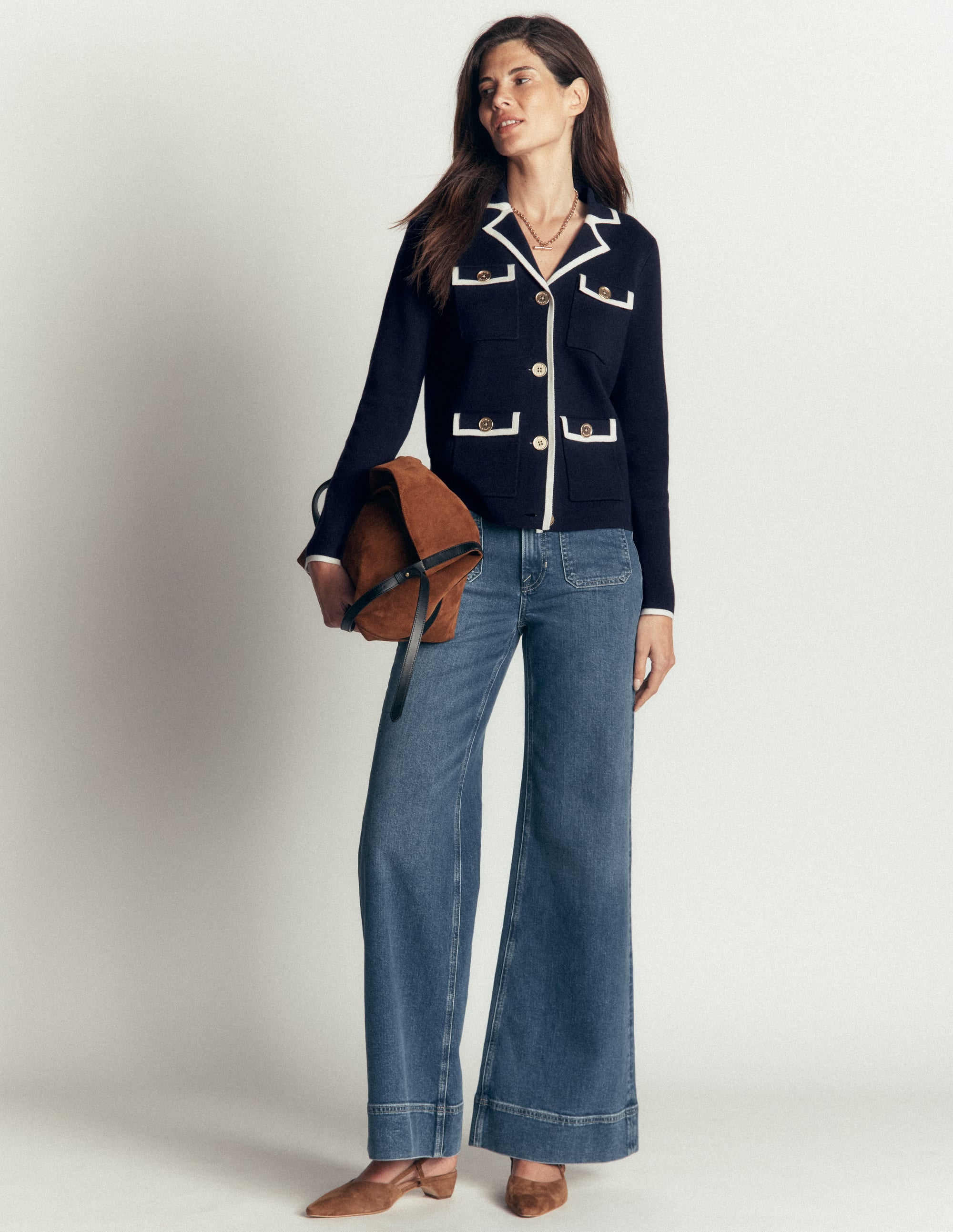 Phoebe Strickjacke mit Kragen-Marineblau - Image 6