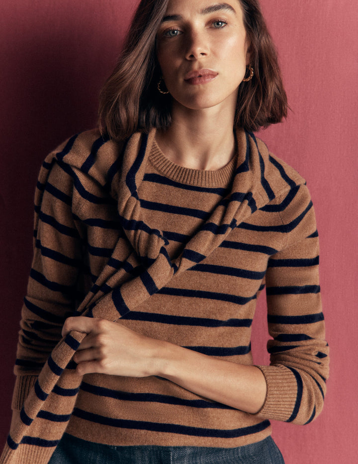 Elsie Cashmere Crew Jumper-Warm Ginger, Stripe